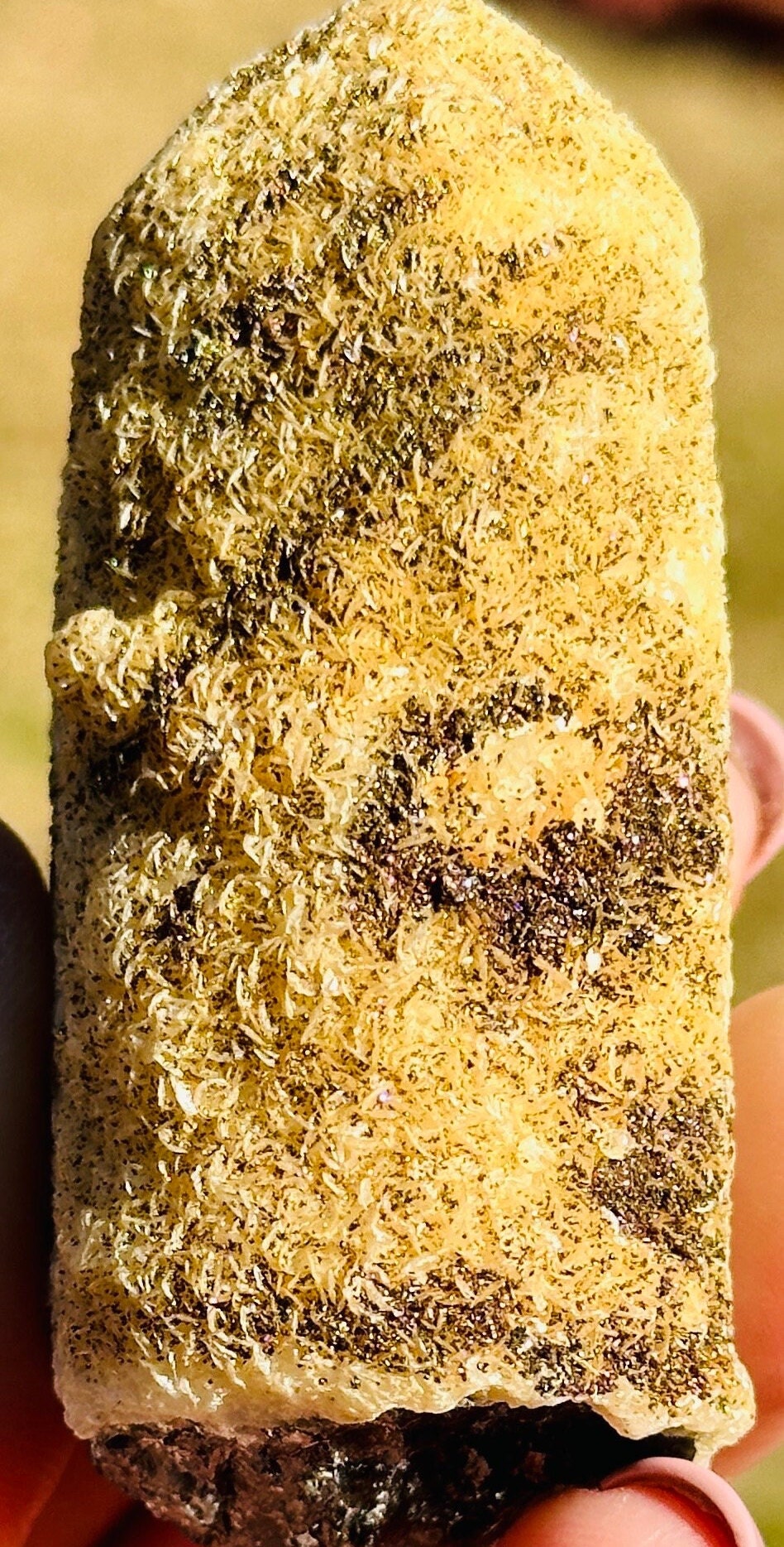 91 Grams Black Morion Quartz covered with Siderite scales and Irrisdecent Chalcopyrite patches