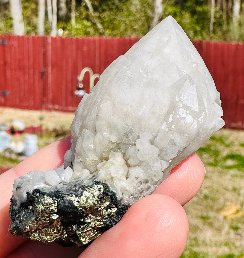 51 Grams Candle Quartz on a Chalcopyrite over Spharelite Matrix from Madagascar