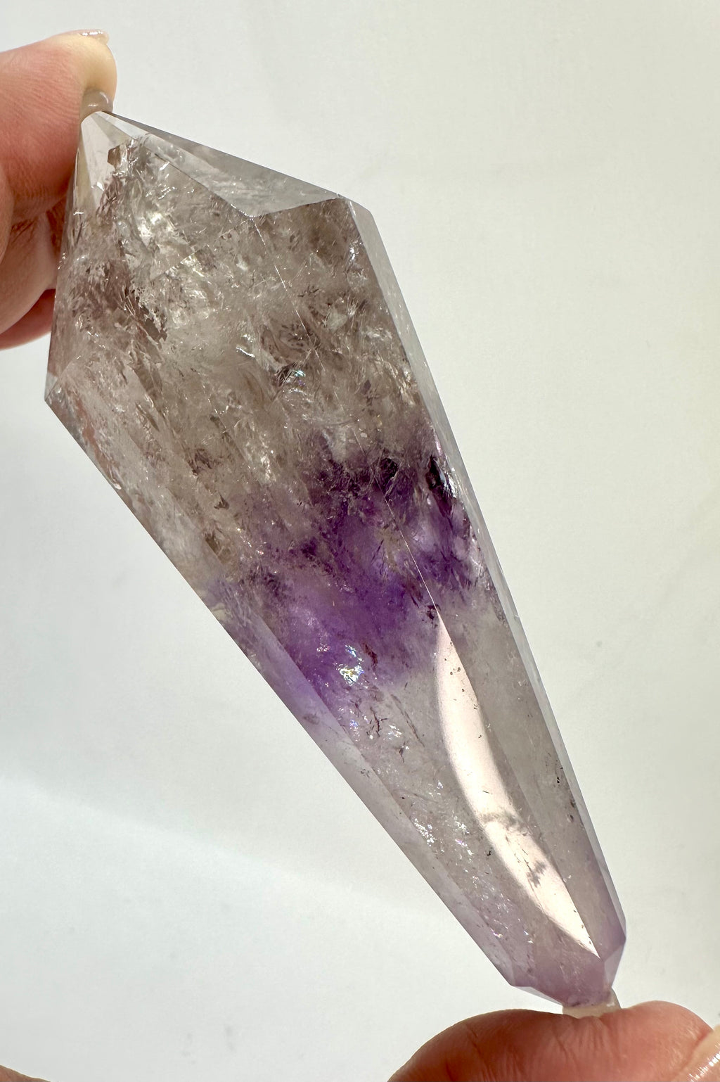 12-Sided Smoky Quartz Vogel Wand – Amethyst Phantom, Rainbows, Brazil