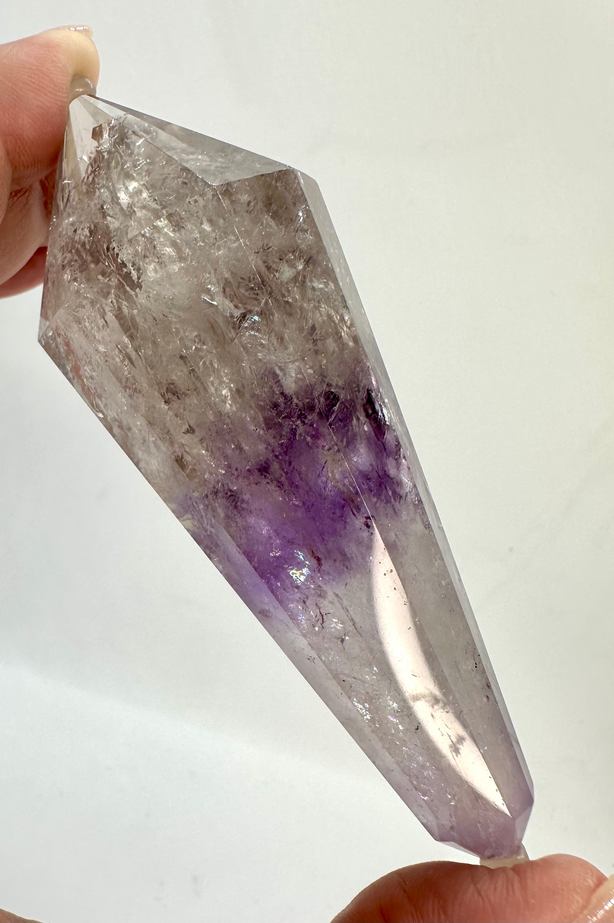 12-Sided Smoky Quartz Vogel Wand – Amethyst Phantom, Rainbows, Brazil