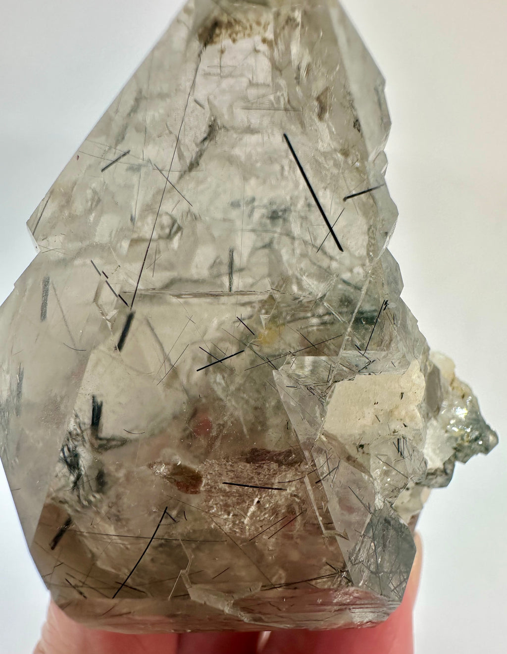 Magnesio-Riebeckite Included Smoky Quartz with Rainbows Point, Sagi Mountain