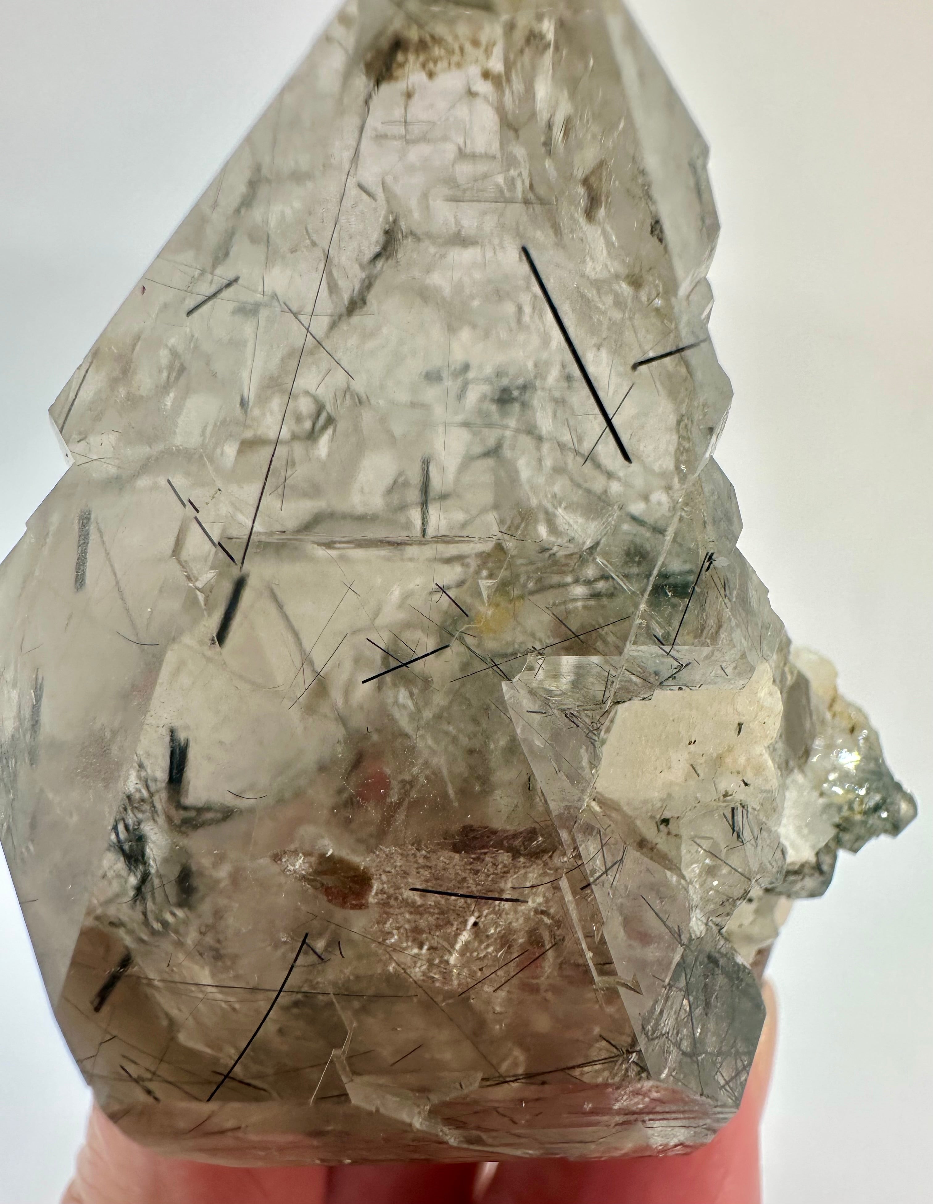 Magnesio-Riebeckite Included Smoky Quartz with Rainbows Point, Sagi Mountain