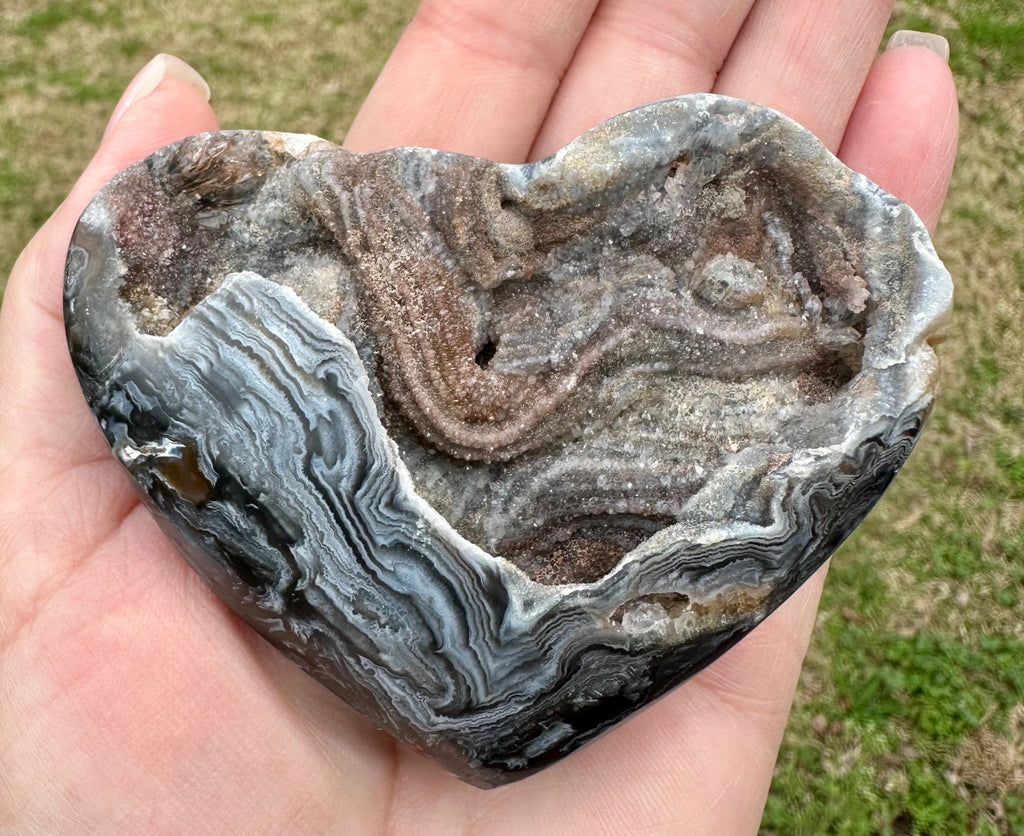 Dark Banded Agate Drusy Heart, Madagascar