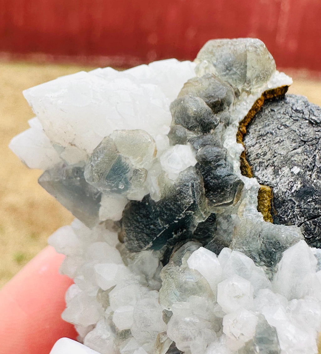 49 Grams Candle Quartz with light Blue-Greenish cubic Fluorite over Arsenopyrite from Inner Mongolia