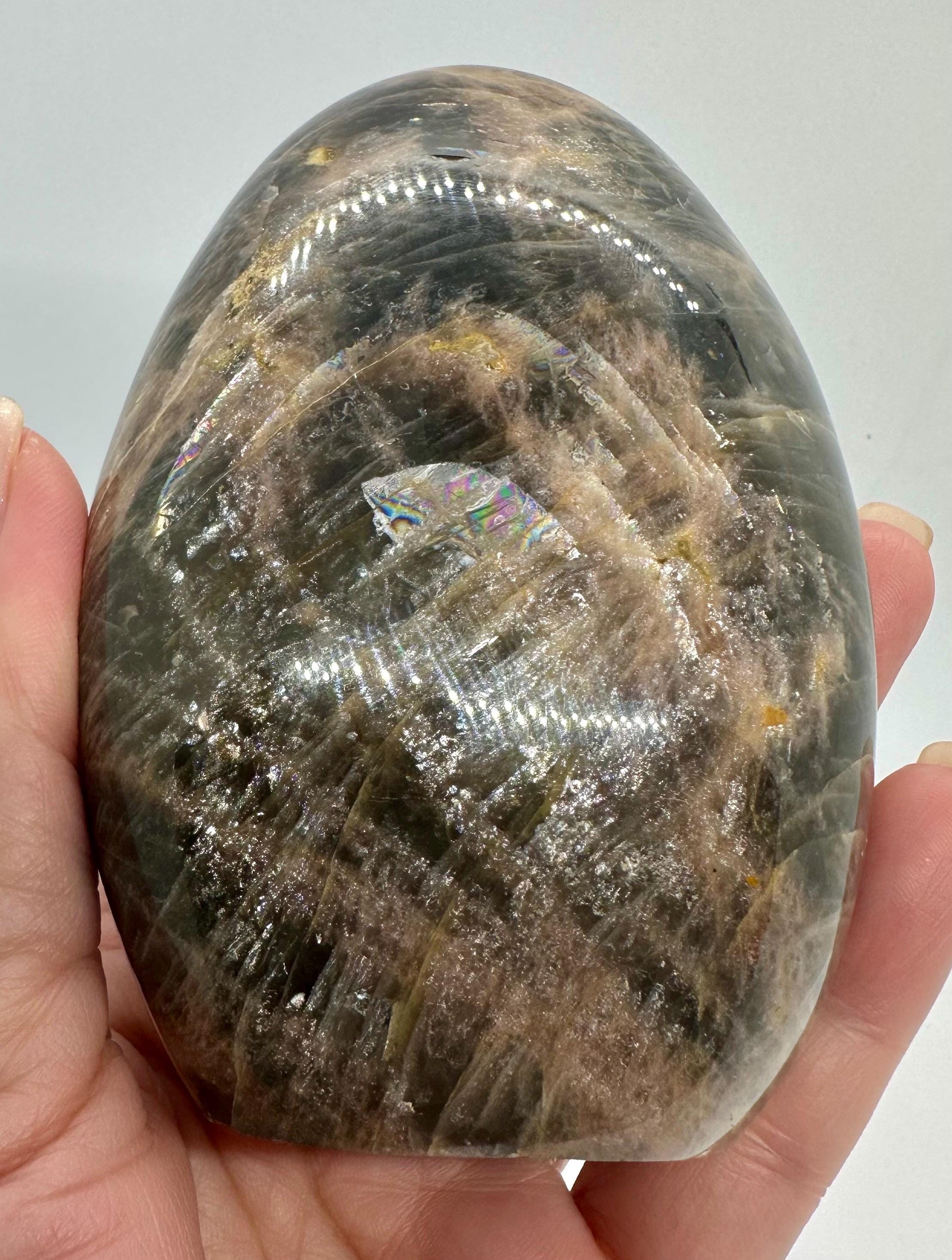 596 Grams Black Moonstone with Rainbows Free Form Madagascar