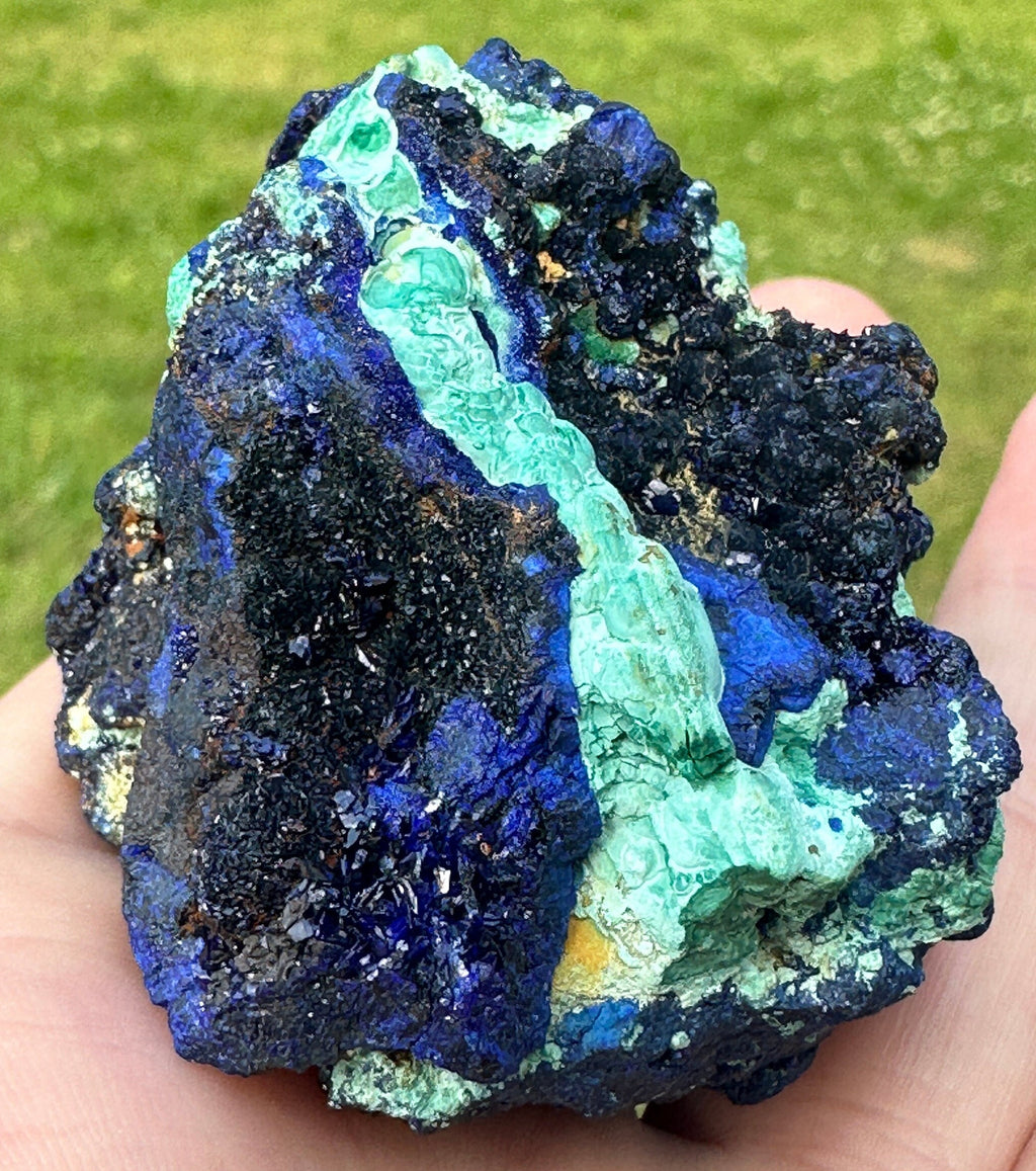 118 Grams Amazing Azurite Crystals and “Blueberries “ Cluster in Chrysocolla with some Orbicular Zoning