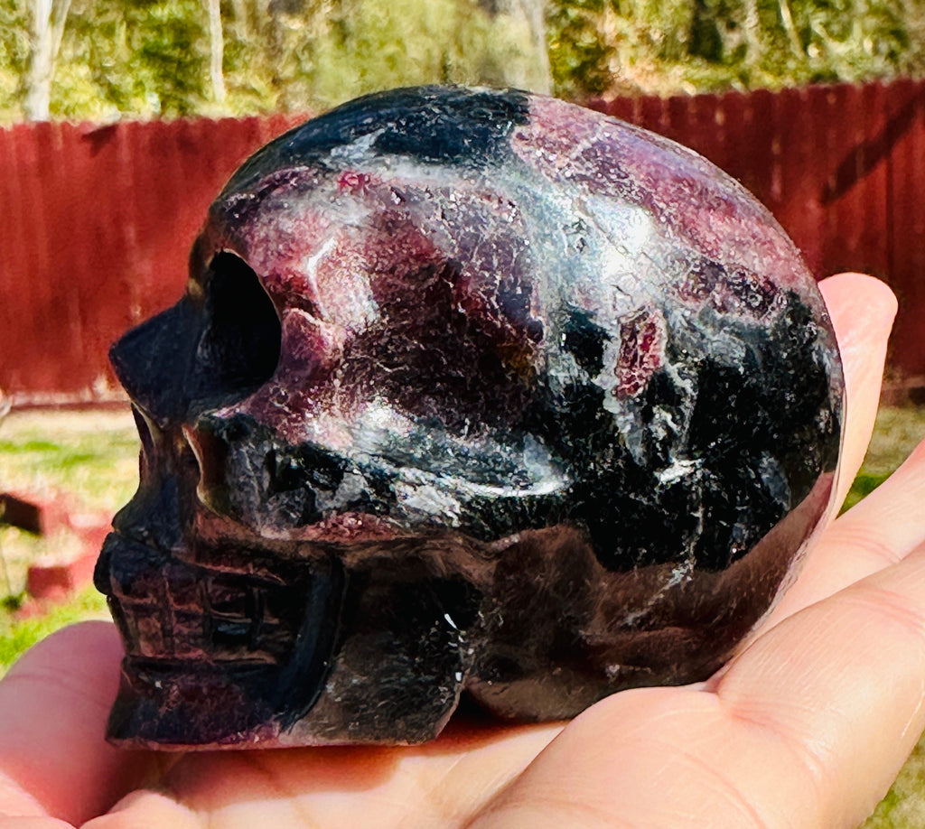 450 Grams Power House of Garnet in Arfvedsonite Skull Carving