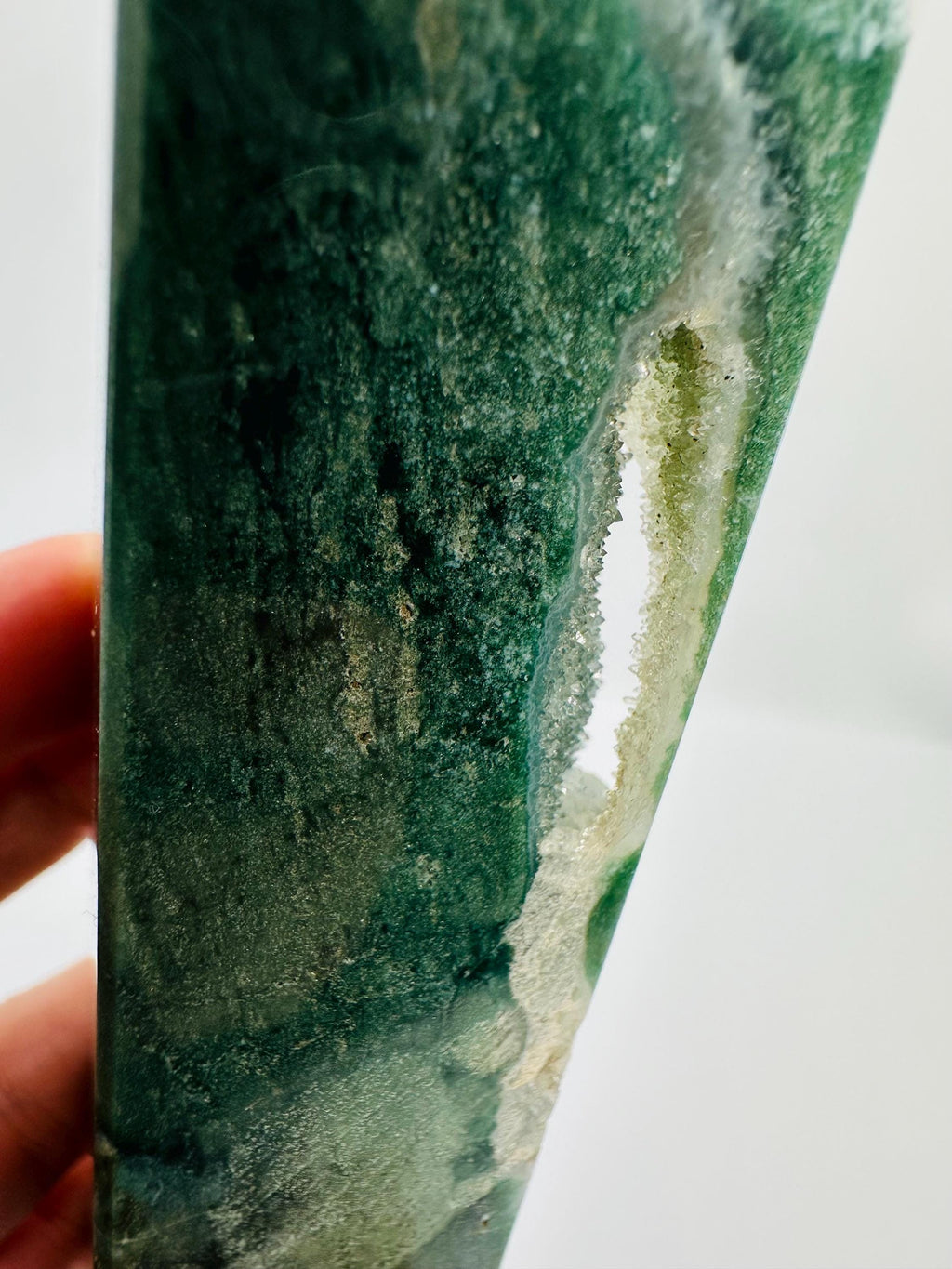 Ocean's Embrace Duo: Rare Ocean Jasper Druzy Cave & Meditating Cat Carving