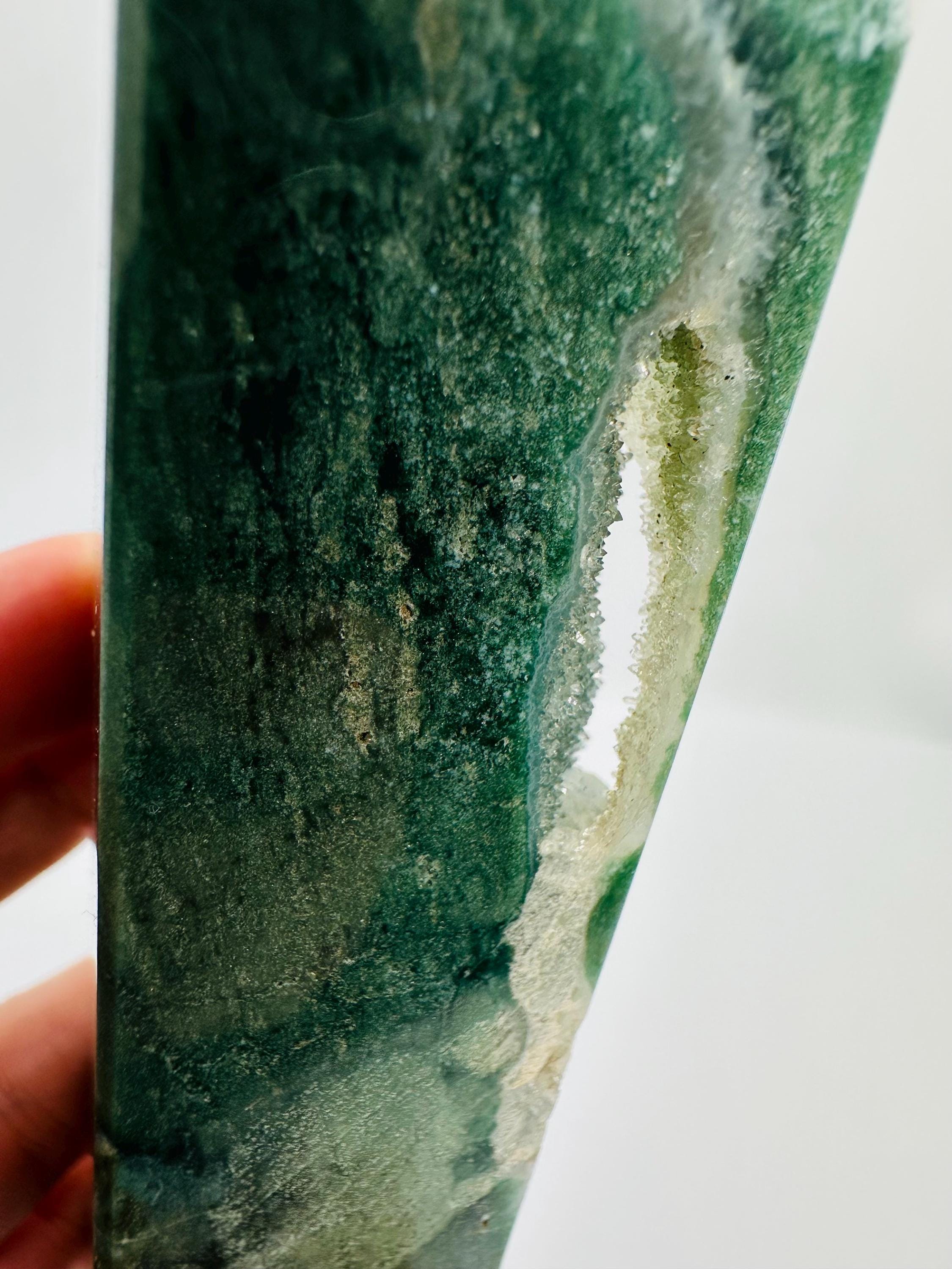 Ocean's Embrace Duo: Rare Ocean Jasper Druzy Cave & Meditating Cat Carving