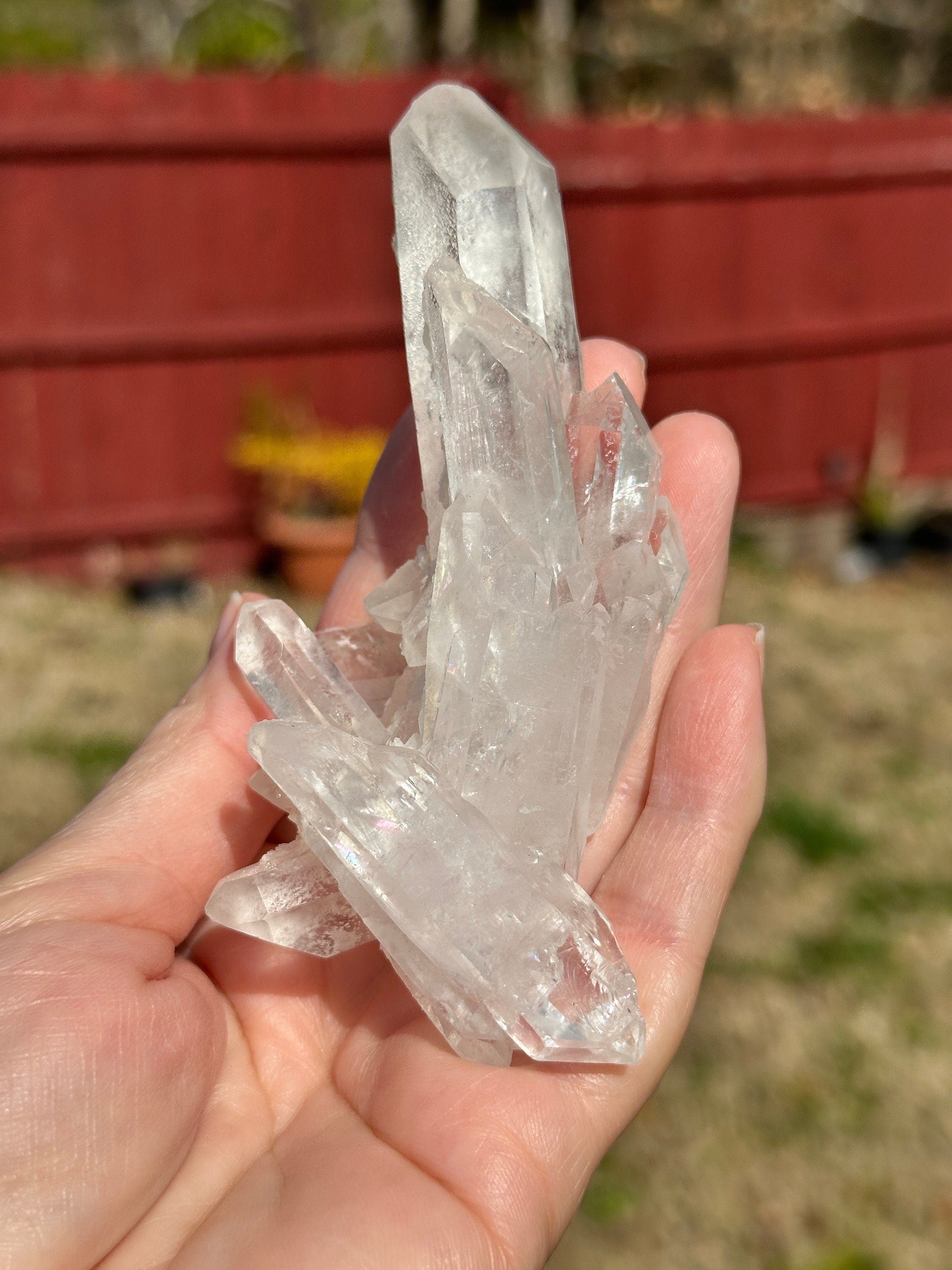 157 Grams Beautiful and Very Special Starbrary Point in a  Clear Quartz Cluster of several DT points.