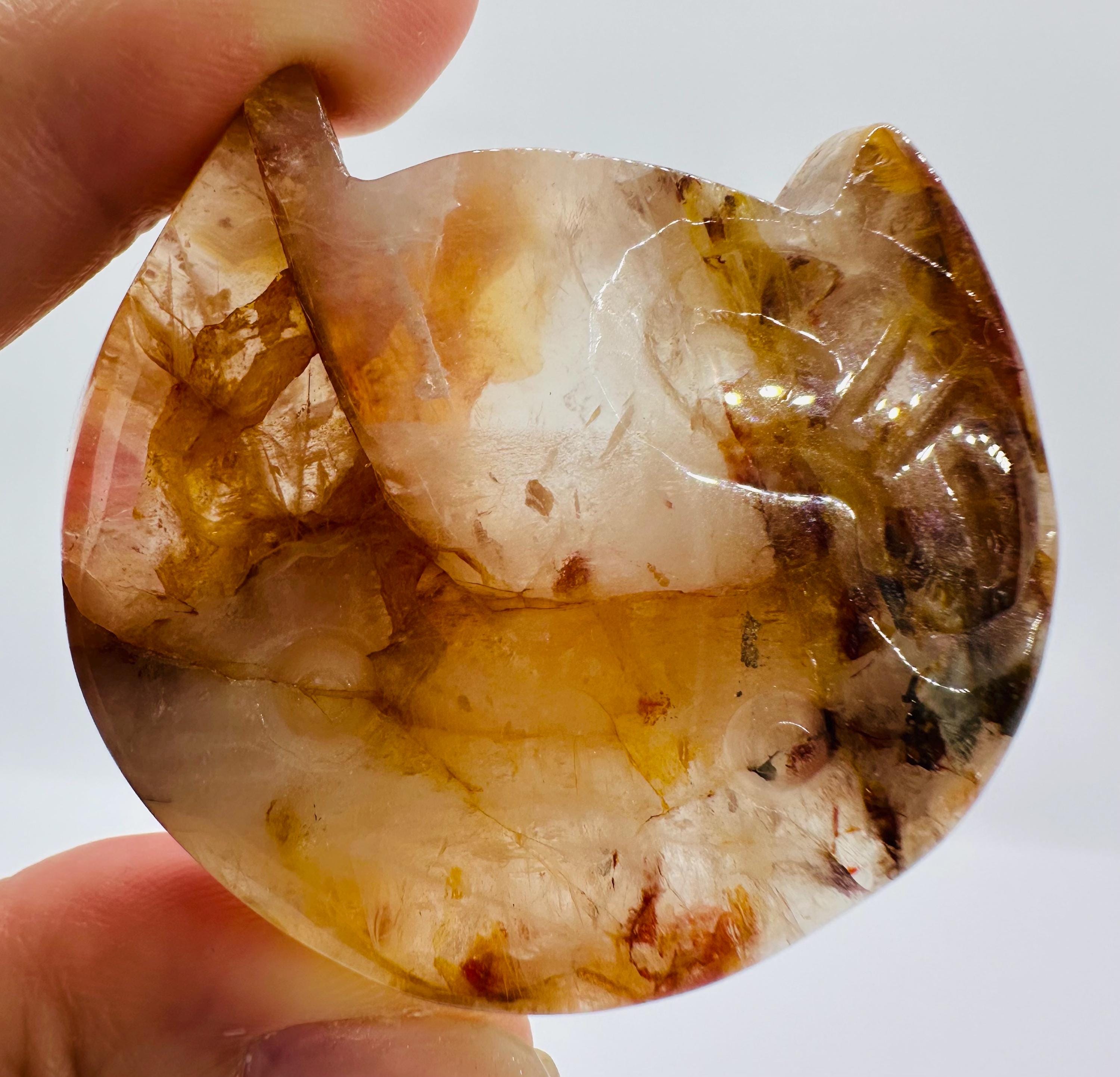 Golden Healer & Fire Quartz Crystal Duo - Point and Cat mini Bowl Set
