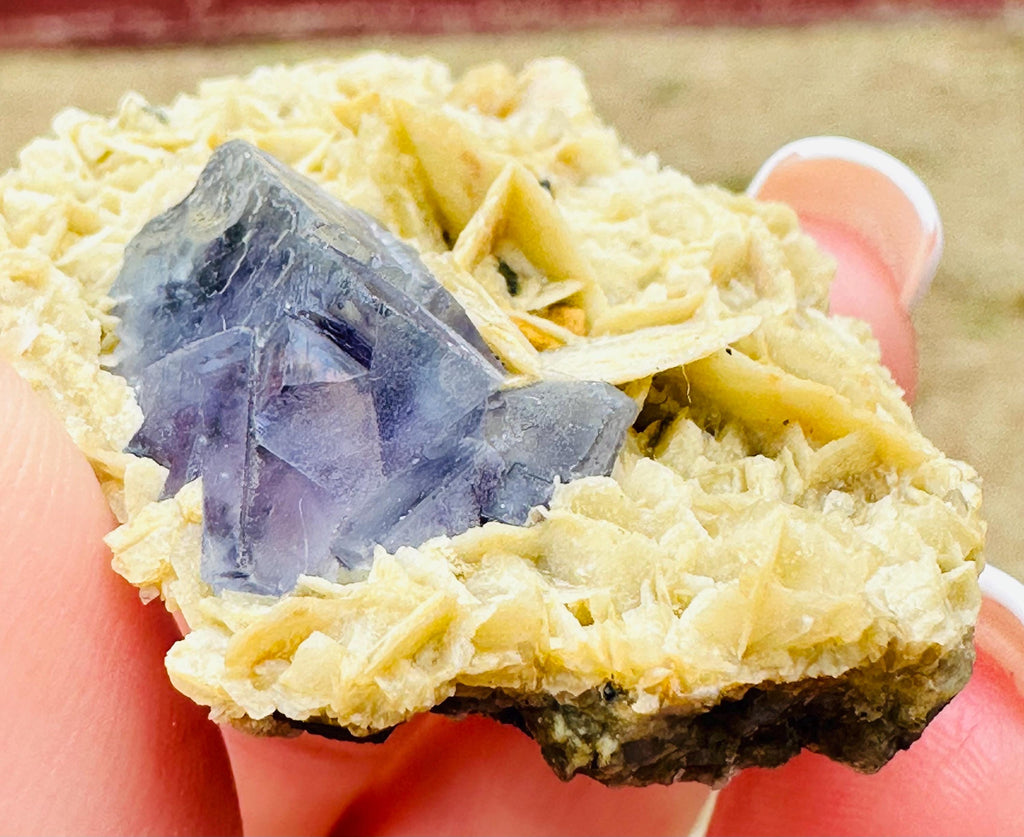 21 Grams Natural Beautiful Transparent Cubic Fluorite with purple phantom on a very Aesthetic Barite Formation