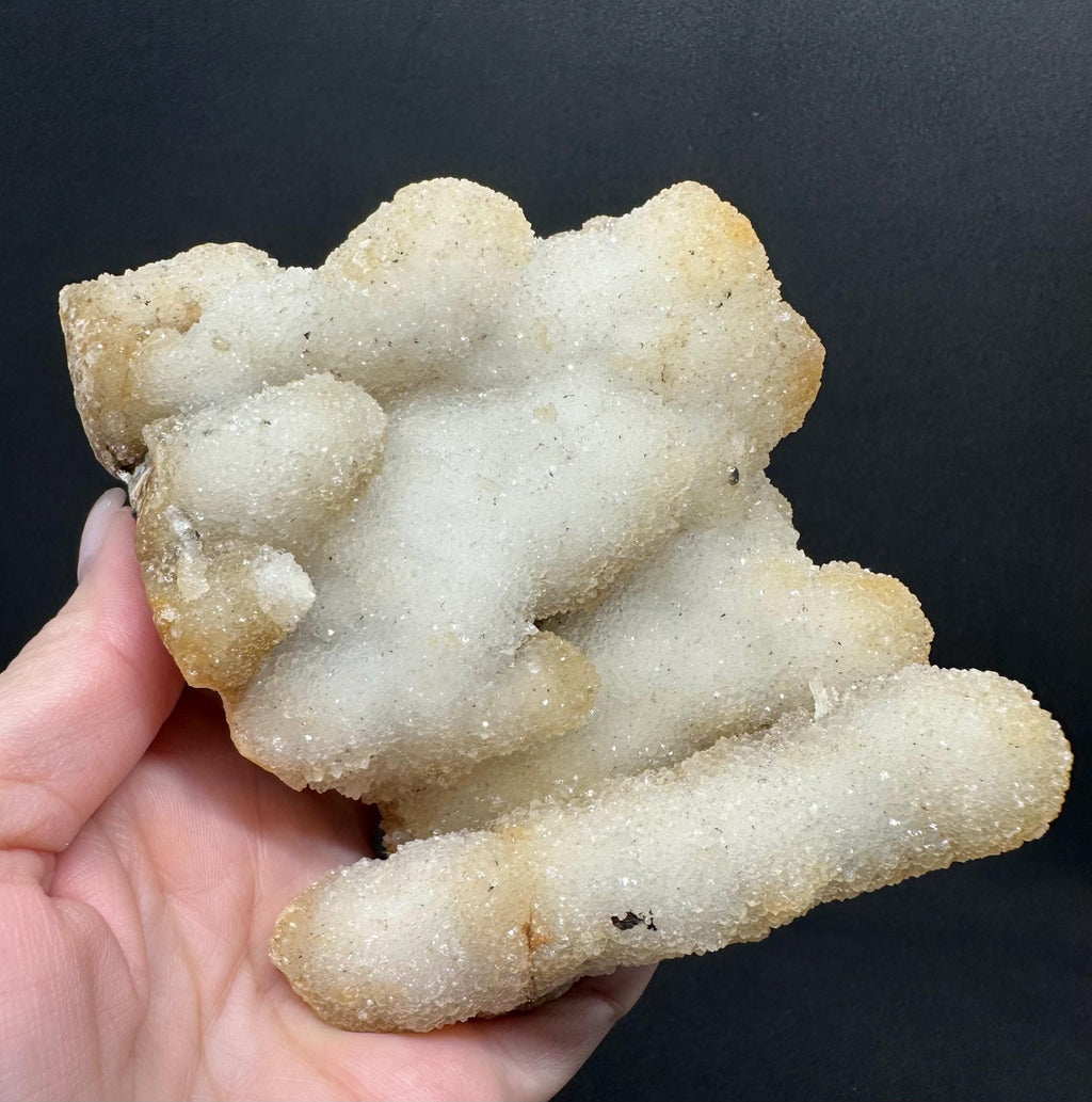 689 Grams Sparkly White Chalcedony Stalactite Cluster with Orange Zoning from Morocco