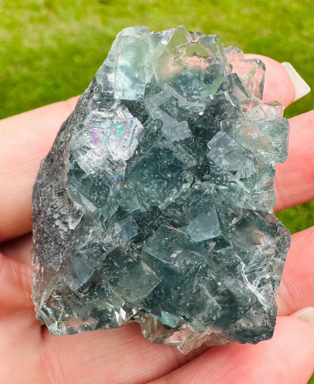78 Grams Light Transparent Green Cubic Fluorite Mini Cluster: Heart Healer and Focus Stone Embrace