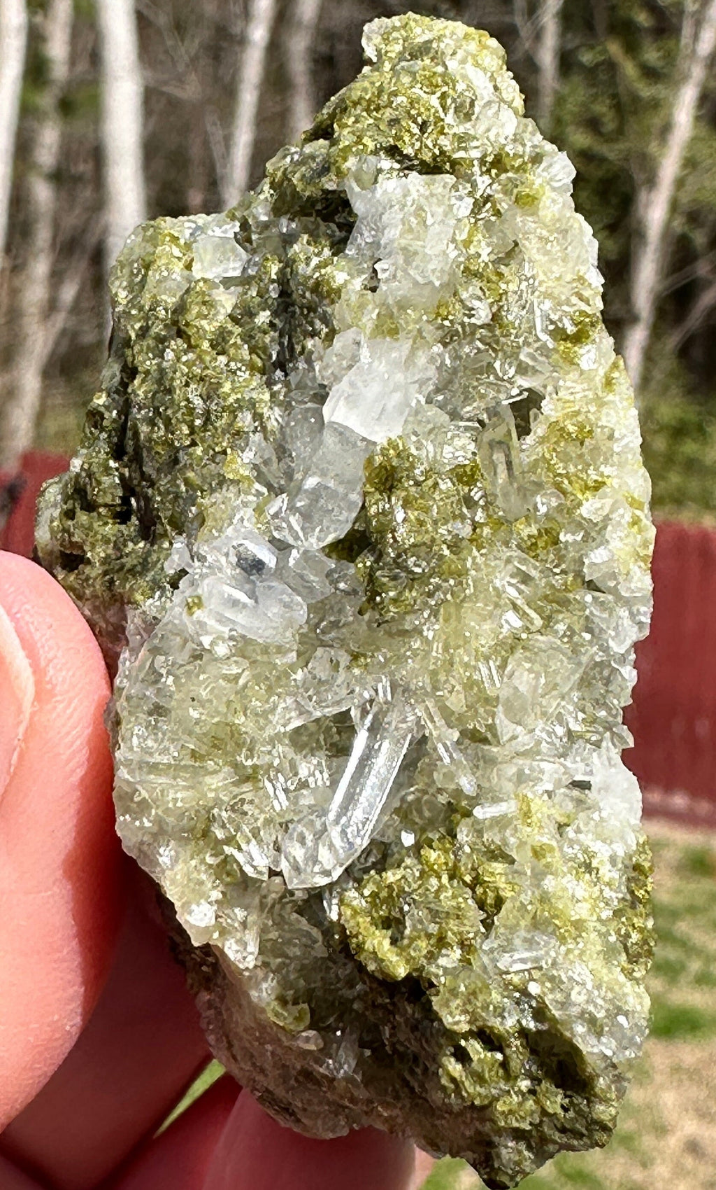90 Grams Green Epidote  with a Needle Quartz Bunch from Pakistan