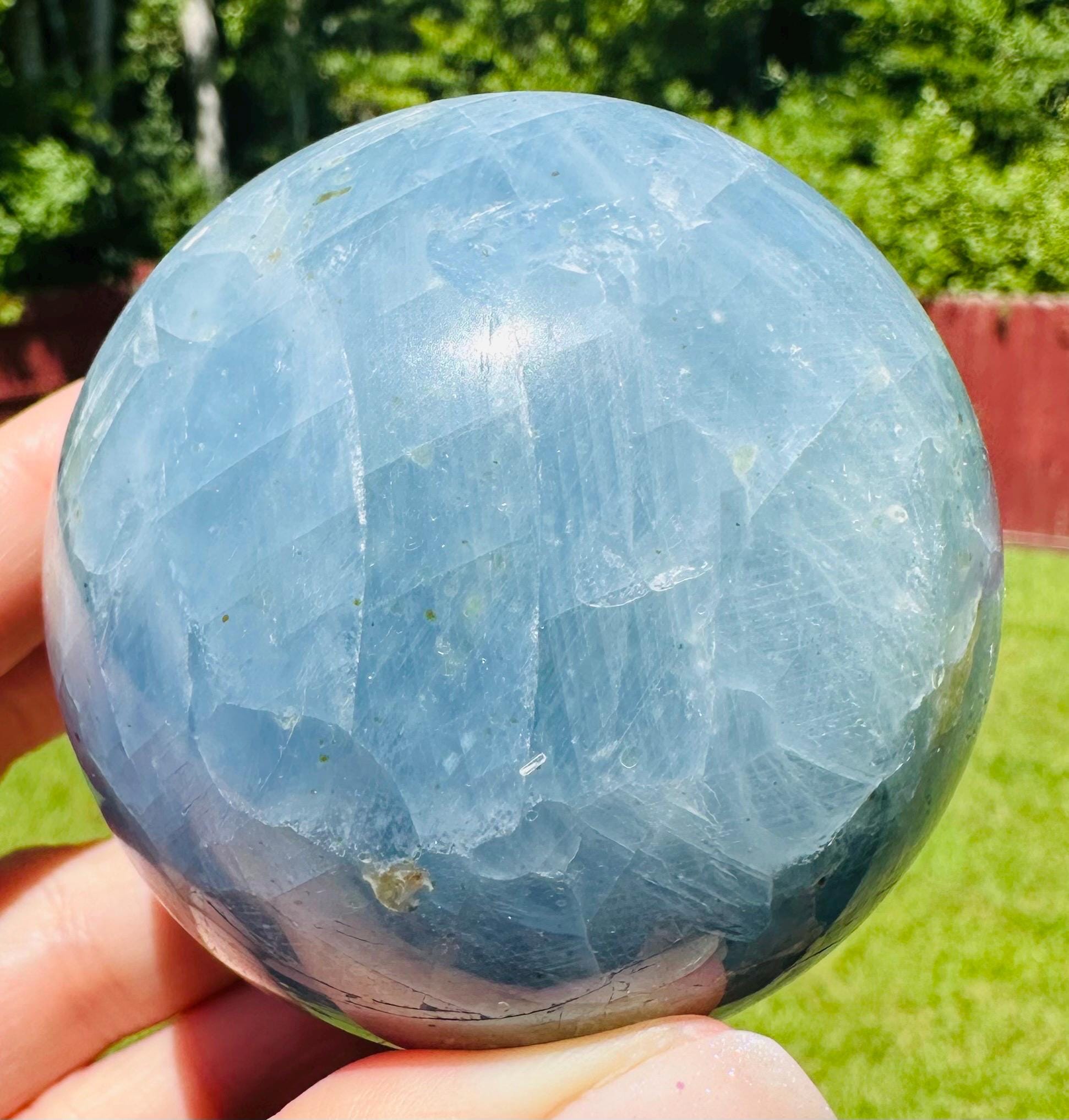 402 grams  / 65mm Blue Calcite Harmony Set: Polished Sphere & Energy Point