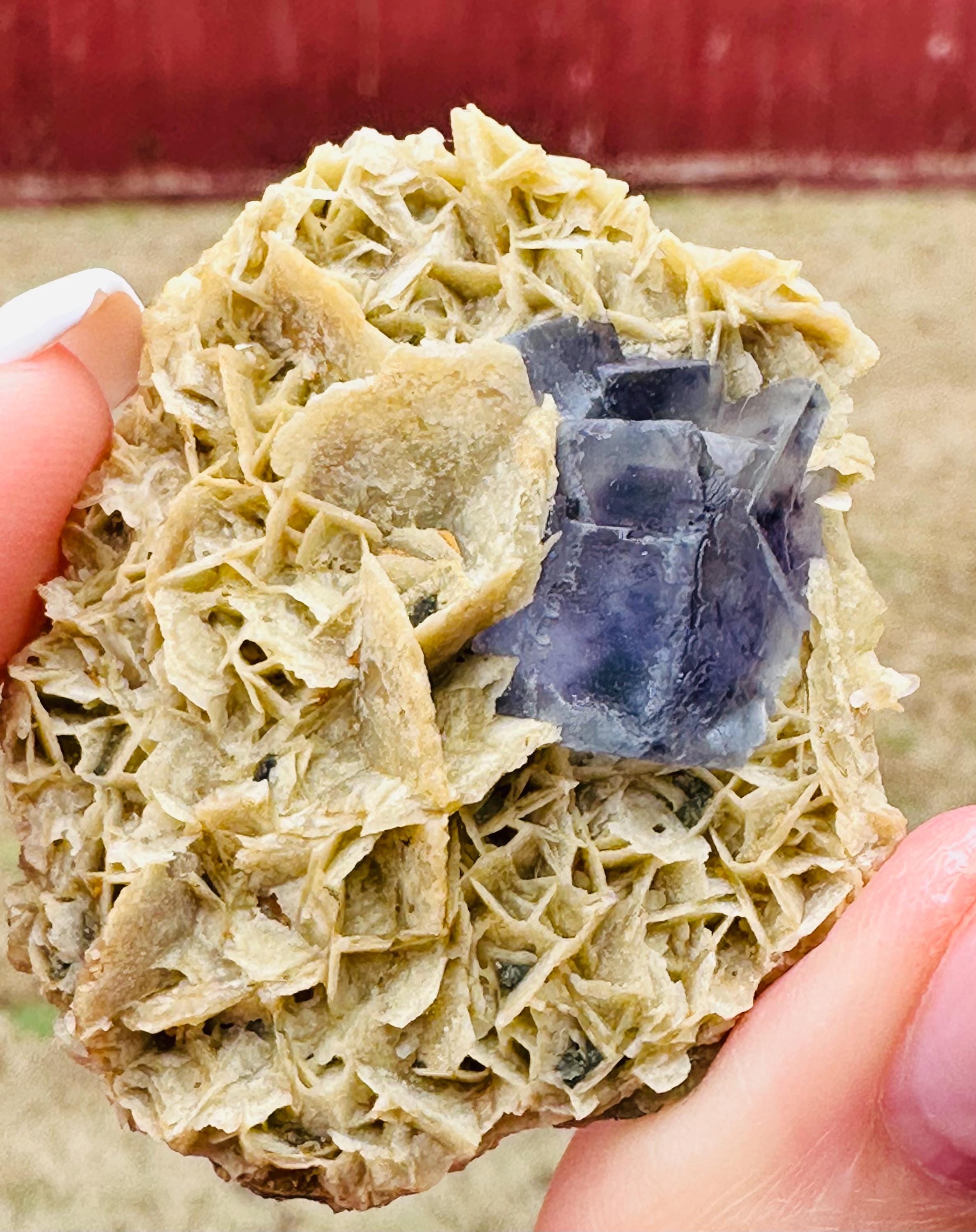 21 Grams Natural Beautiful Transparent Cubic Fluorite with purple phantom on a very Aesthetic Barite Formation