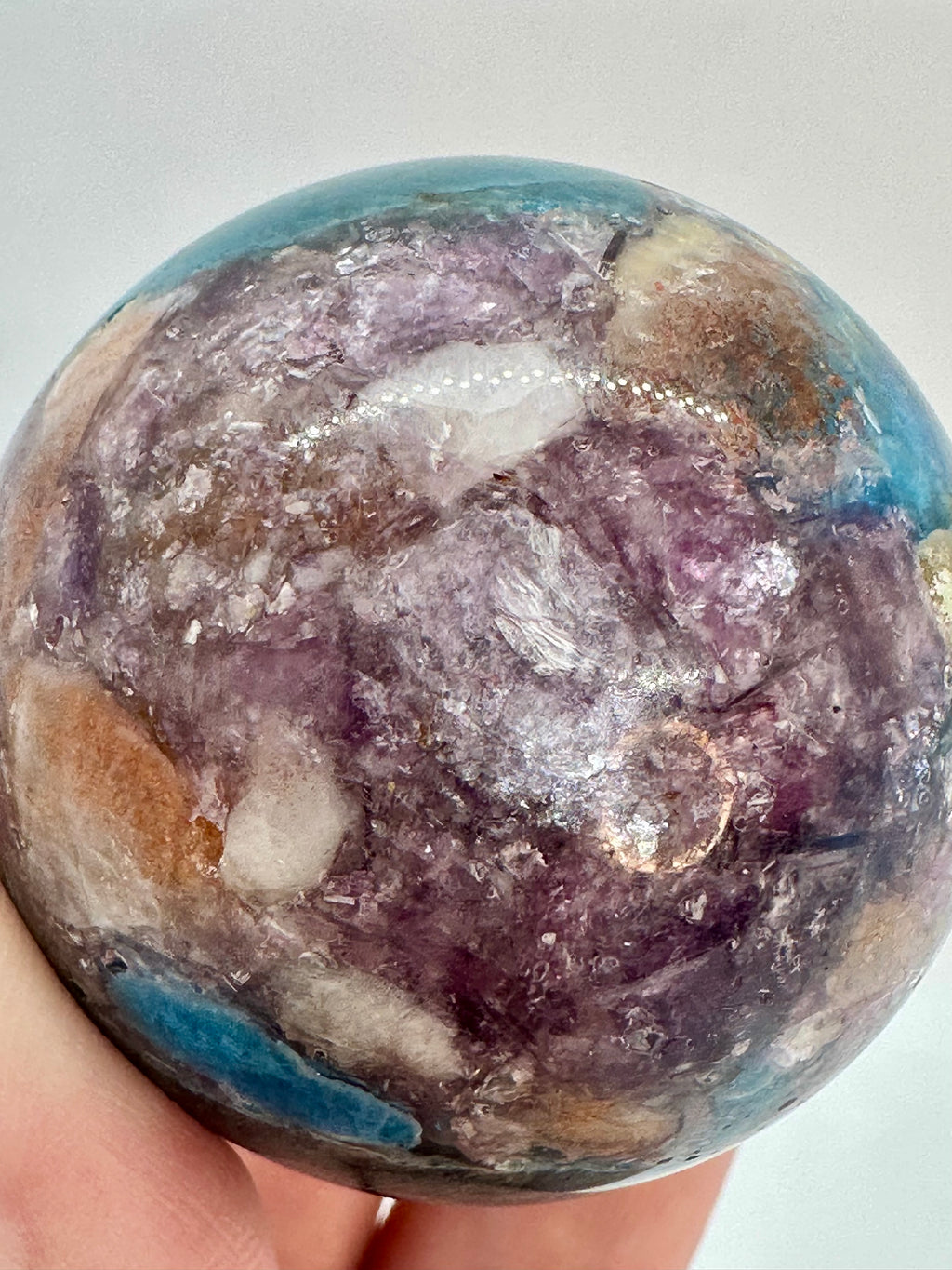 Blue Apatite, Lepidolite Mica & Arusha Quartz Composite Sphere