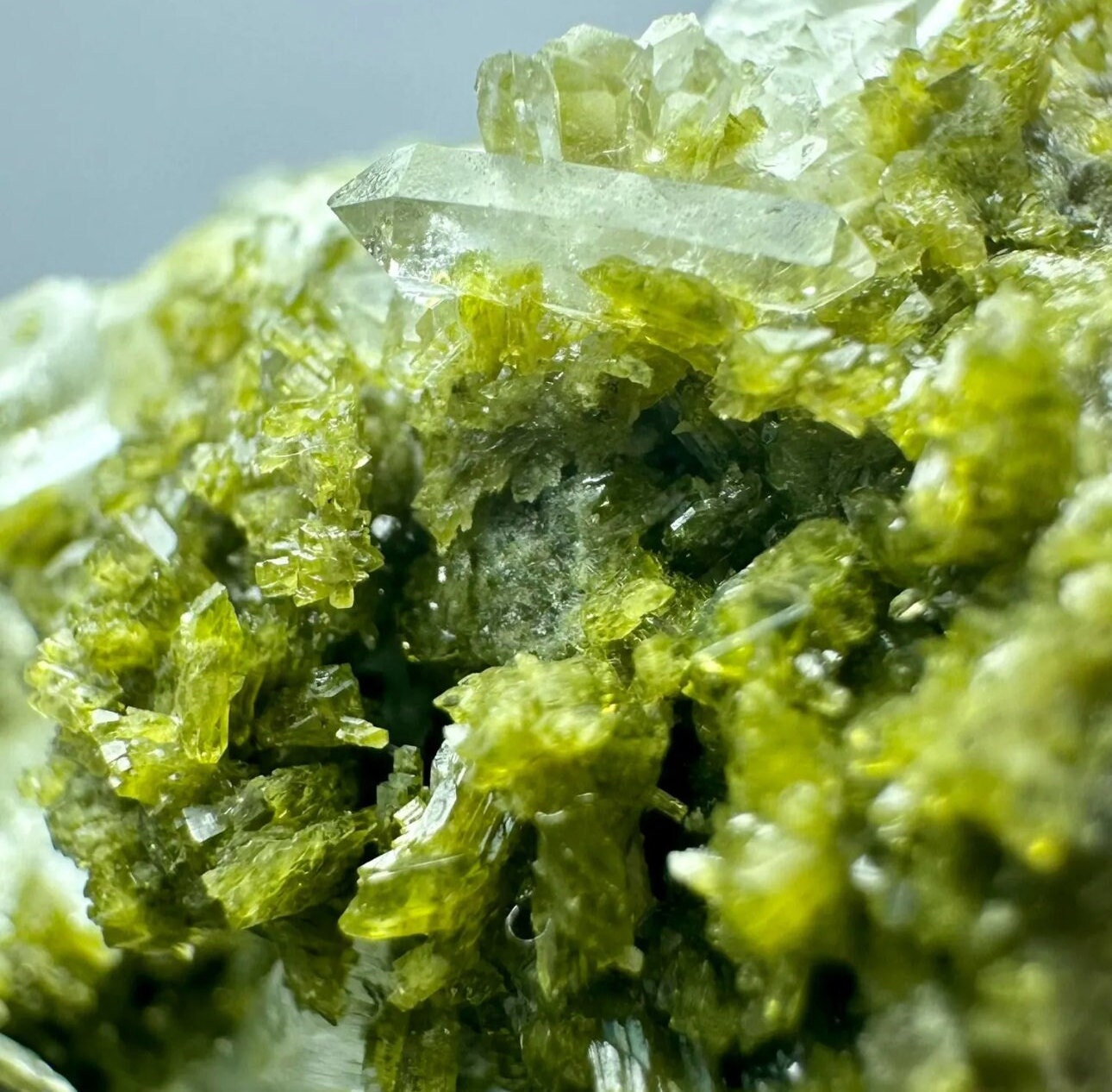 90 Grams Green Epidote  with a Needle Quartz Bunch from Pakistan