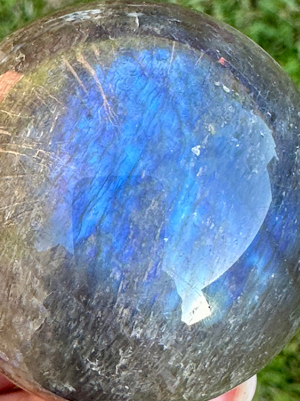 Black Moonstone Sphere with Blue Flash & Rainbow Fire, Madagascar