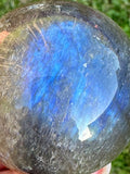 Black Moonstone Sphere with Blue Flash & Rainbow Fire, Madagascar