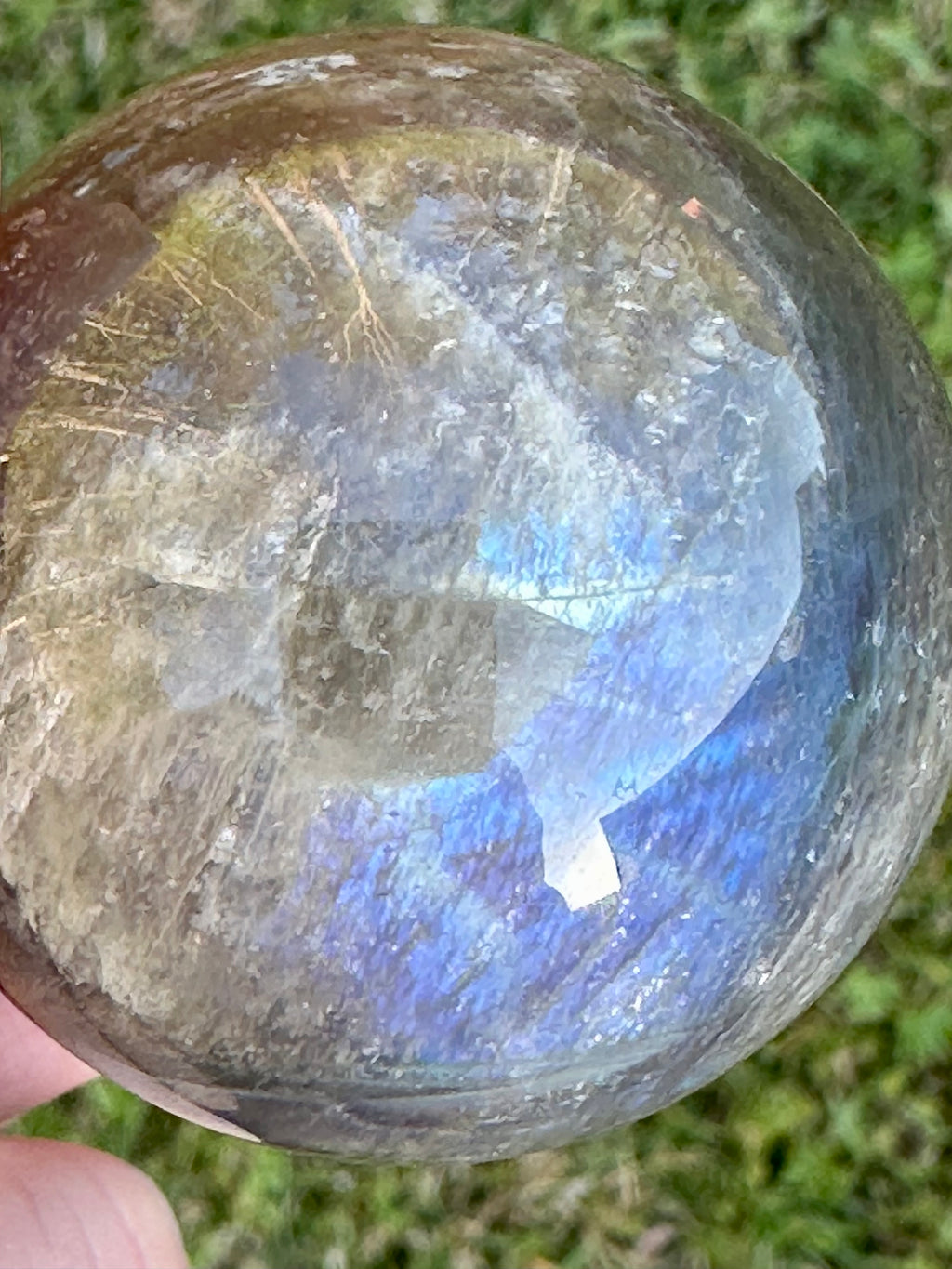 Black Moonstone Sphere with Blue Flash & Rainbow Fire, Madagascar