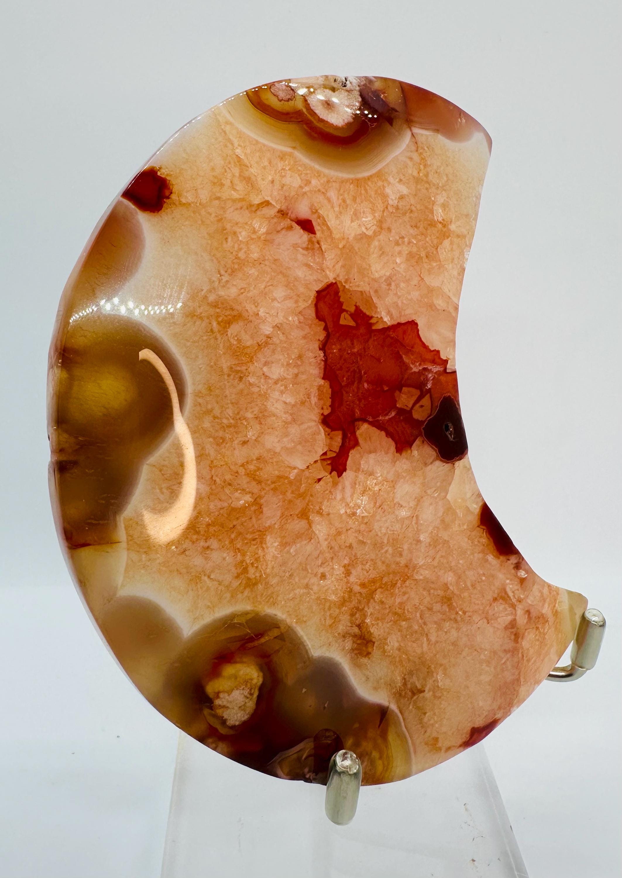 222 Grams Carnelian & Flower Agate Crescent Moon From Madagascar