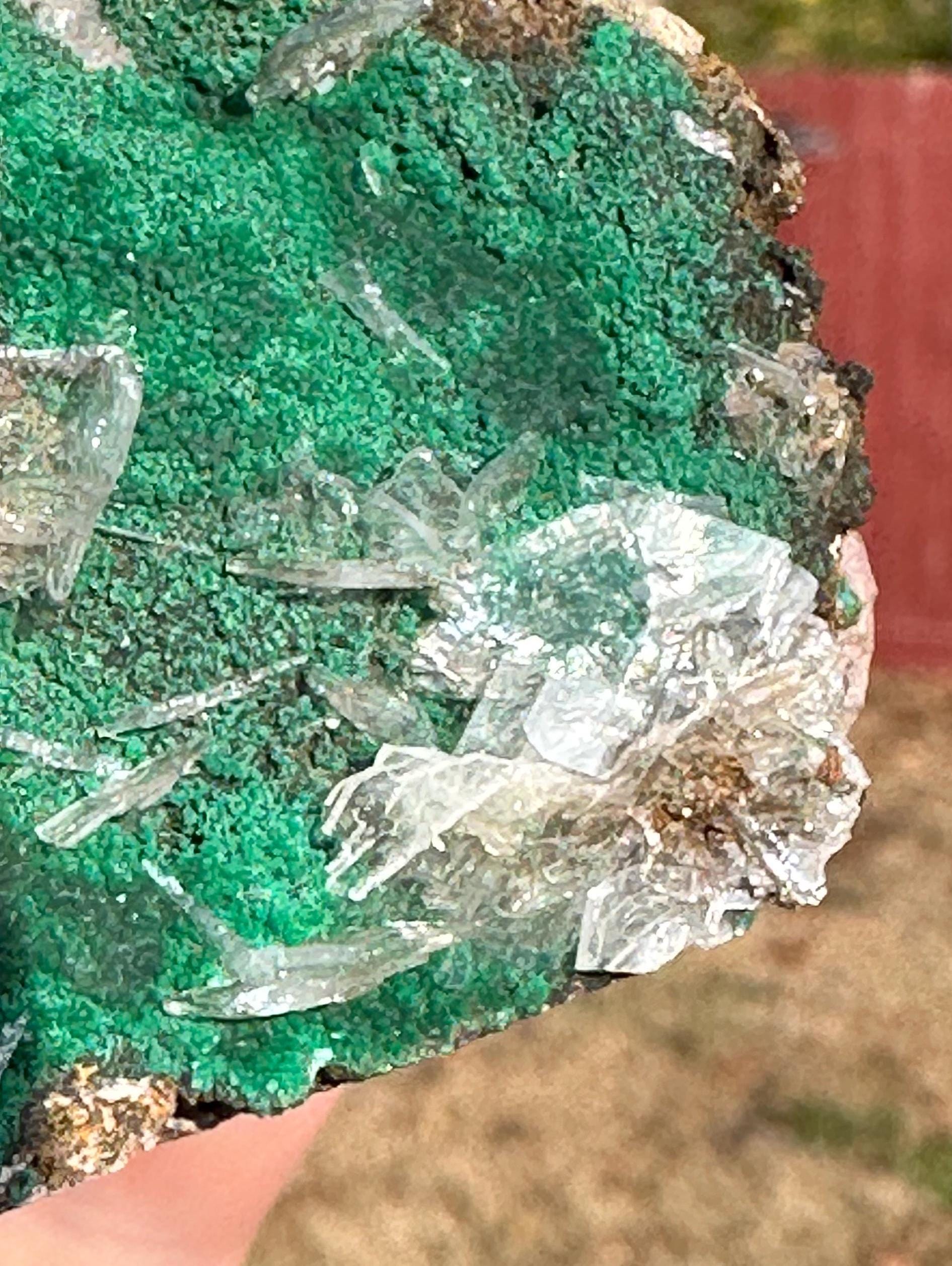 152 Grams Clear Barite blades in green "sandy granular like" Atacamite specimen from China