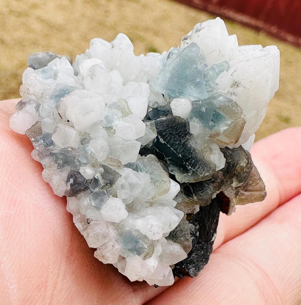 49 Grams Candle Quartz with light Blue-Greenish cubic Fluorite over Arsenopyrite from Inner Mongolia