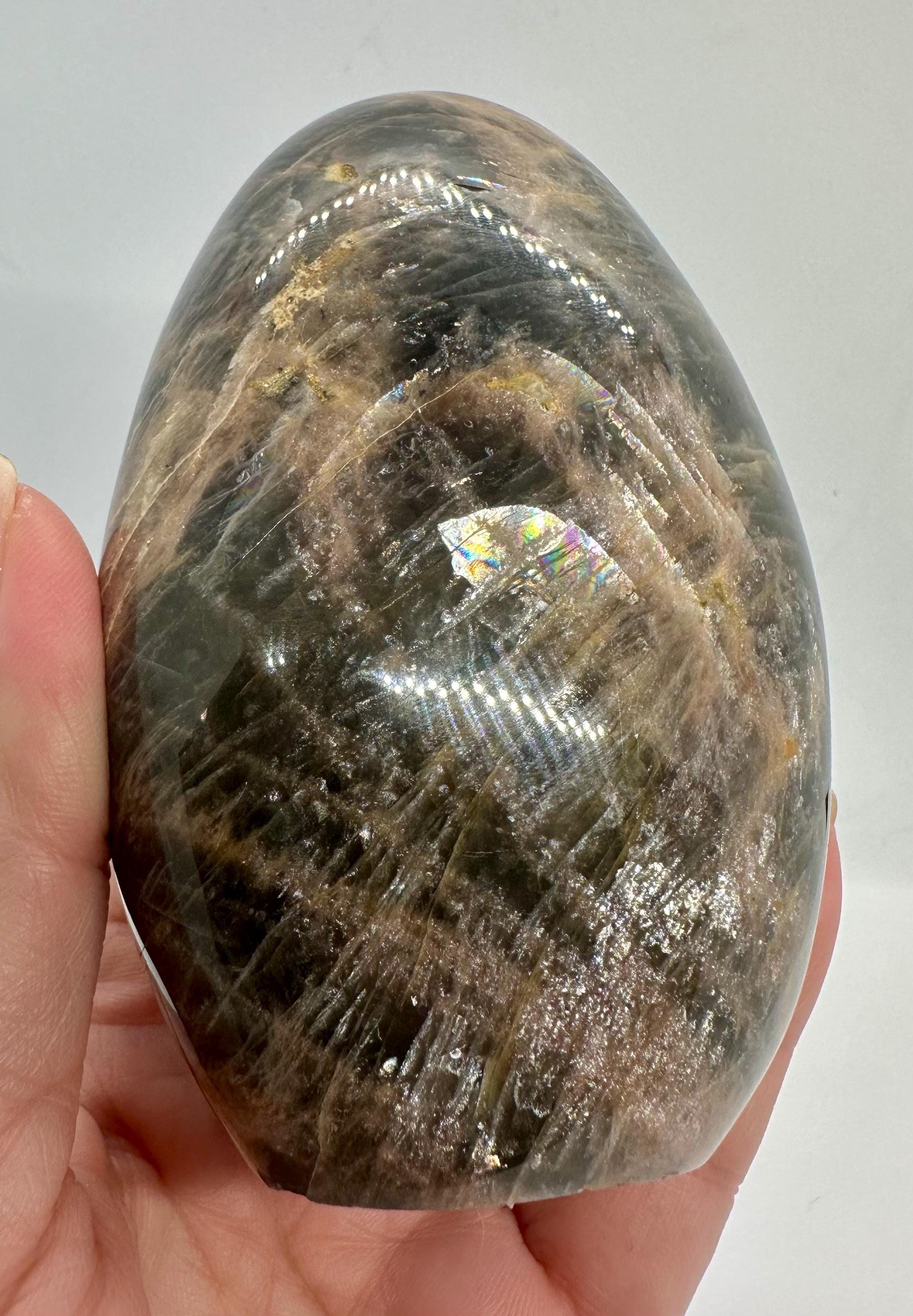 596 Grams Black Moonstone with Rainbows Free Form Madagascar