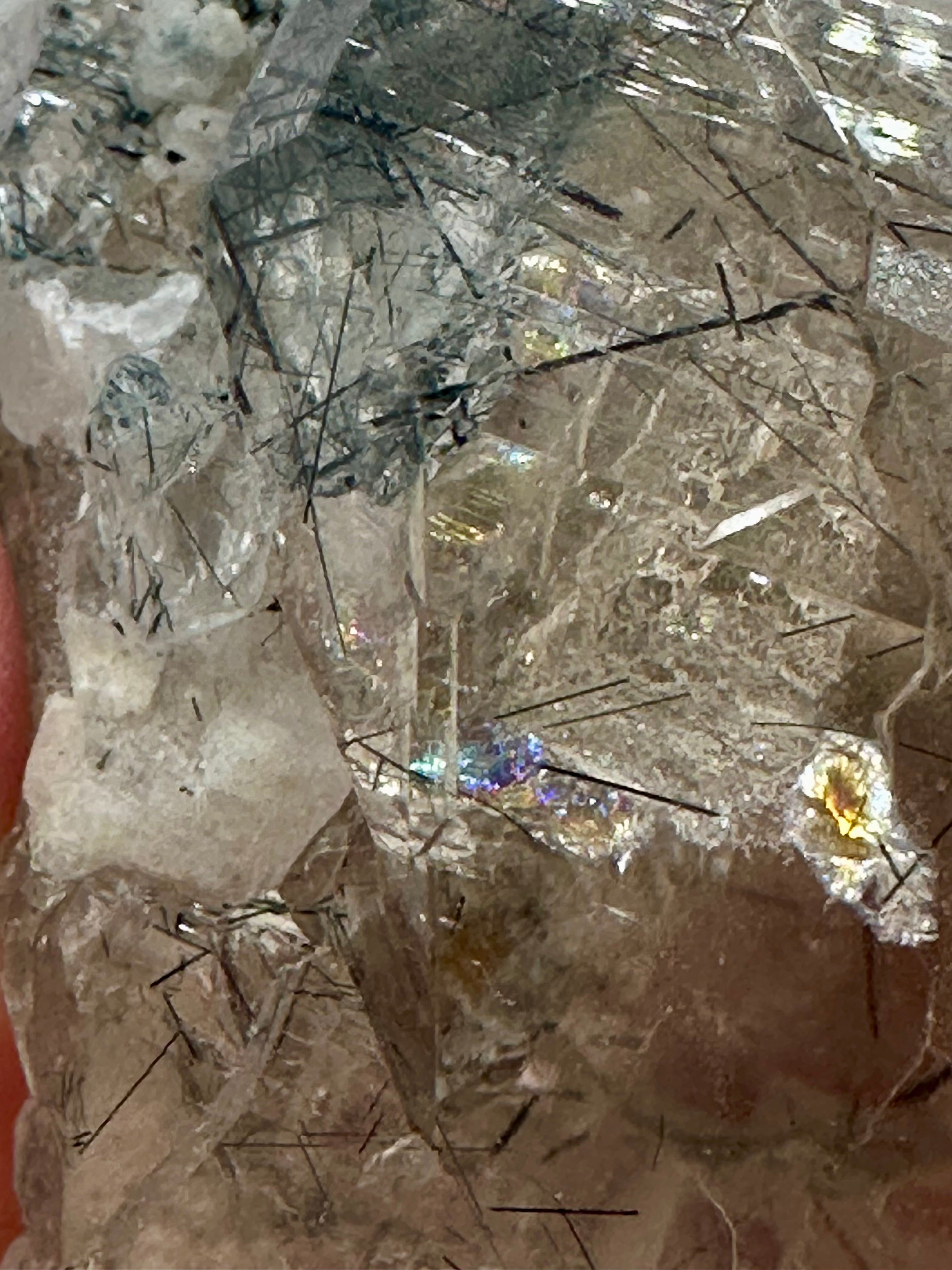 Magnesio-Riebeckite Included Smoky Quartz with Rainbows Point, Sagi Mountain