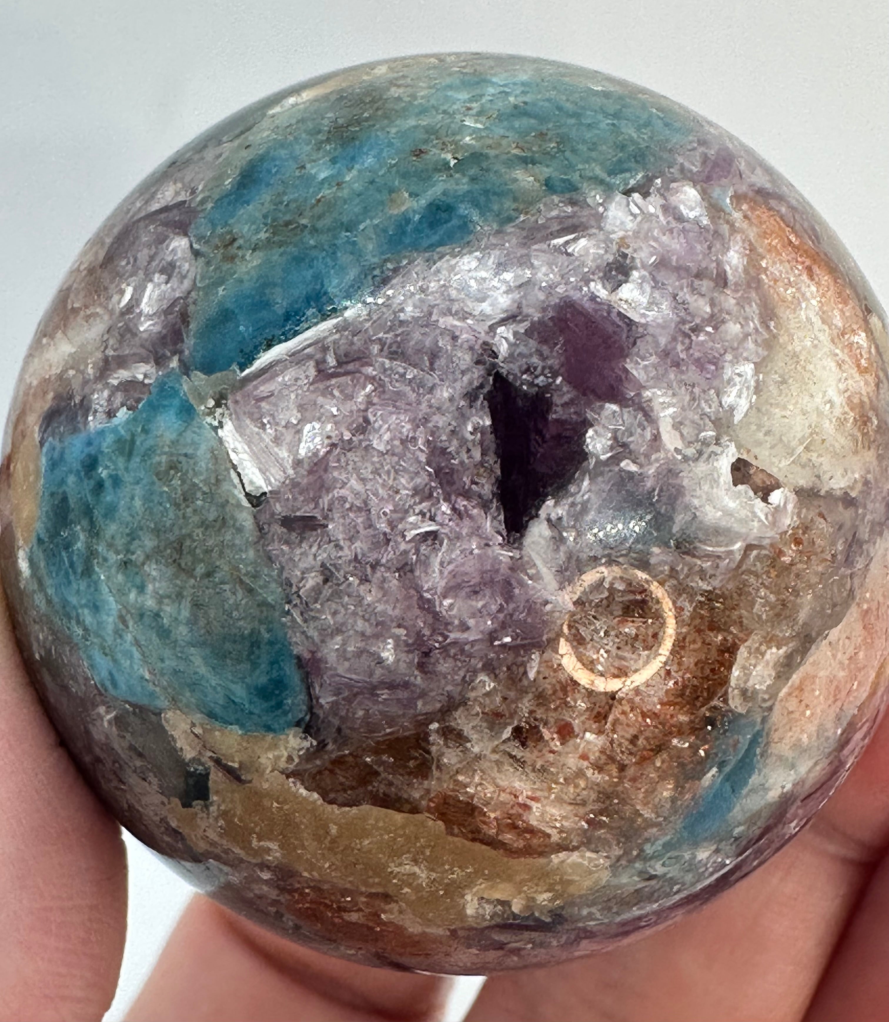Blue Apatite, Lepidolite Mica & Arusha Quartz Composite Sphere