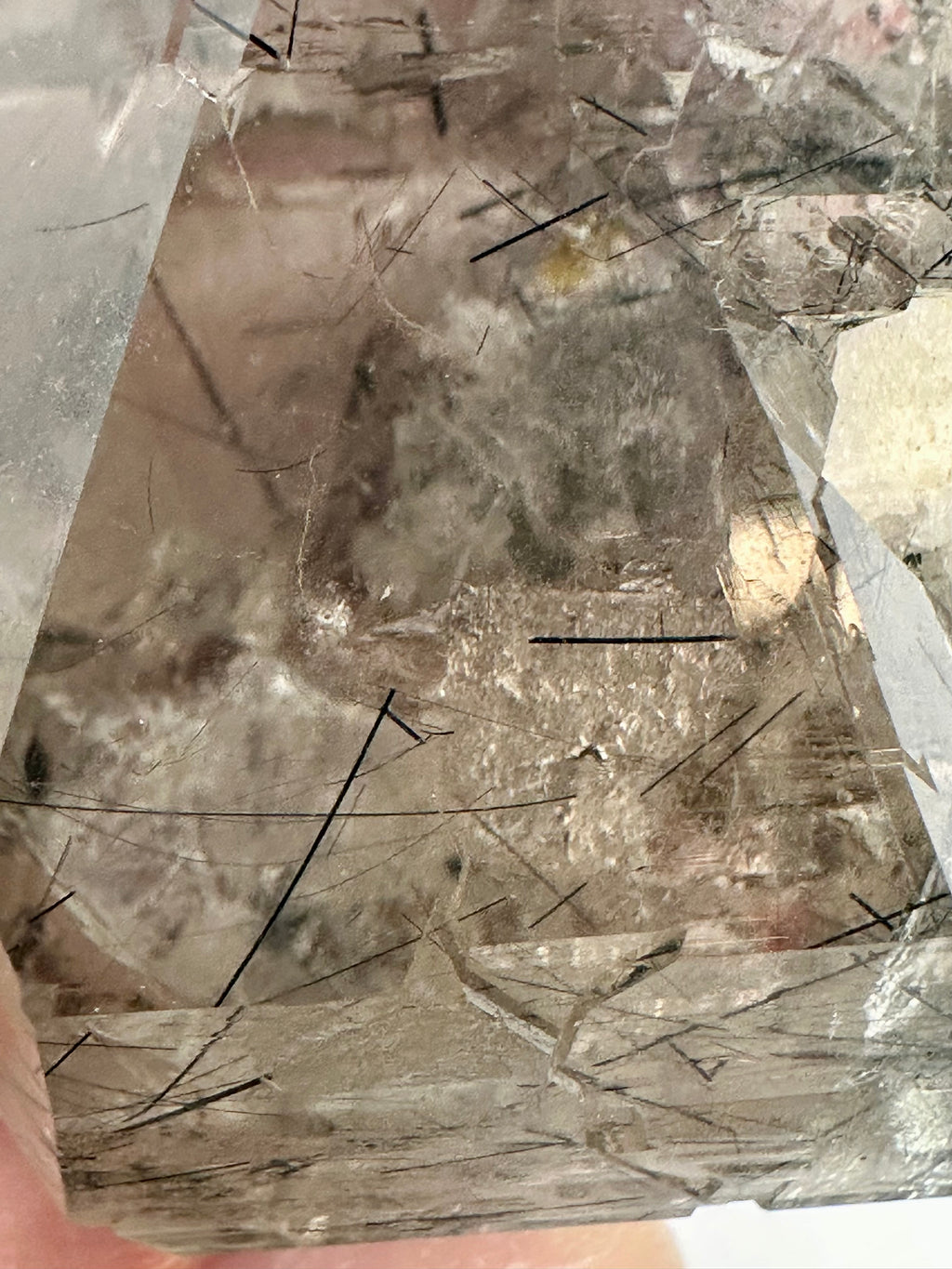 Magnesio-Riebeckite Included Smoky Quartz with Rainbows Point, Sagi Mountain