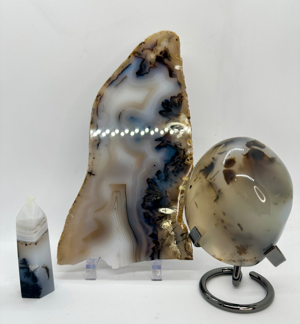 Dendritic Agate Set — Slab, Freeform & Point from Madagascar