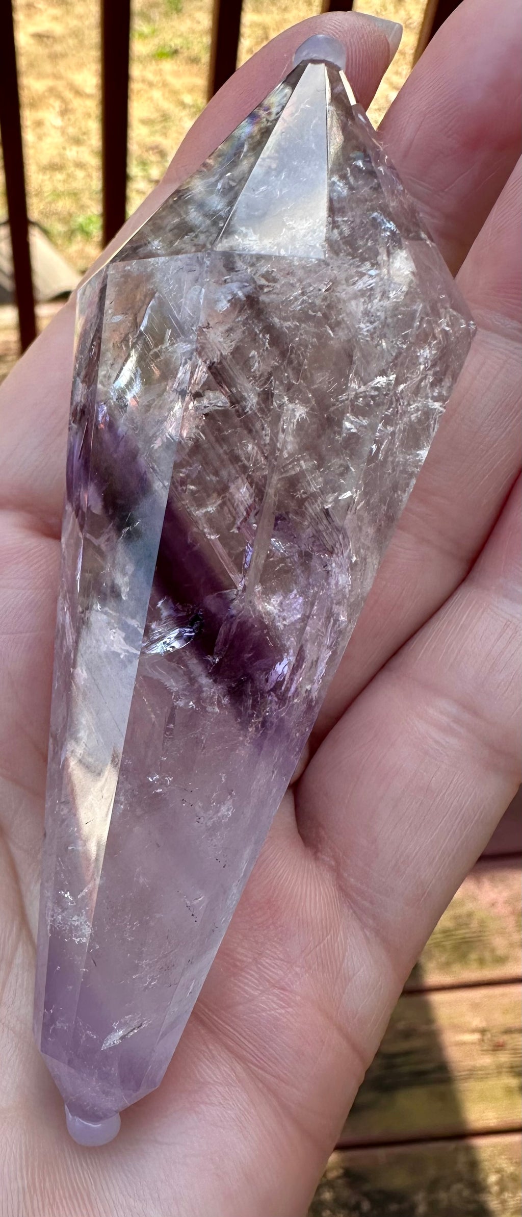 12-Sided Smoky Quartz Vogel Wand – Amethyst Phantom, Rainbows, Brazil