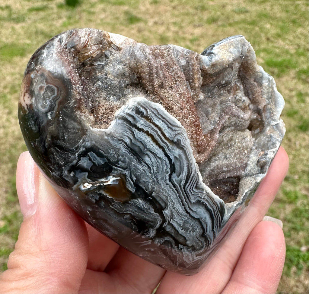 Dark Banded Agate Drusy Heart, Madagascar