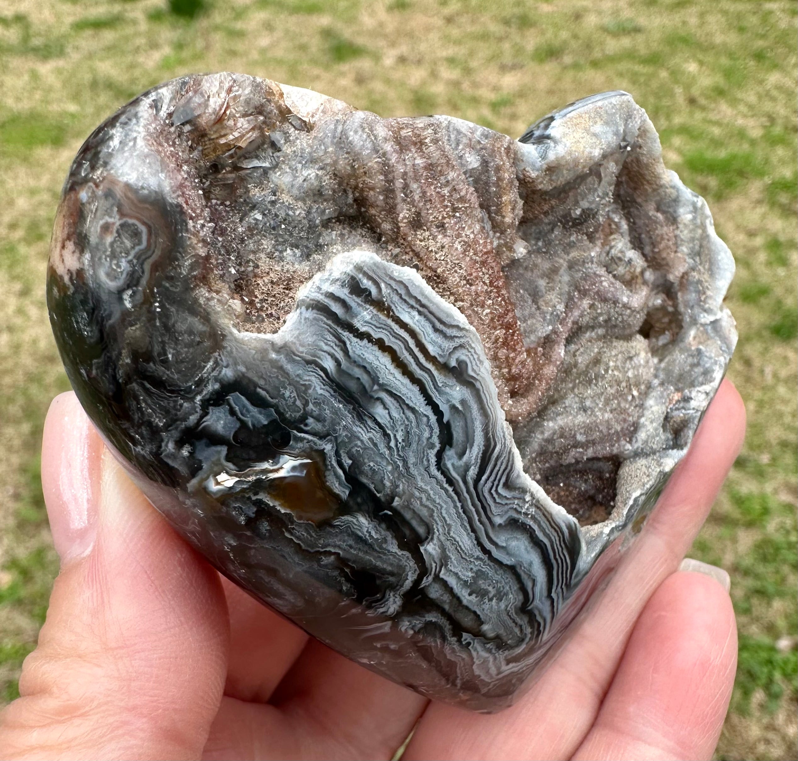 Dark Banded Agate Drusy Heart, Madagascar