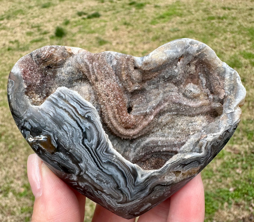 Dark Banded Agate Drusy Heart, Madagascar