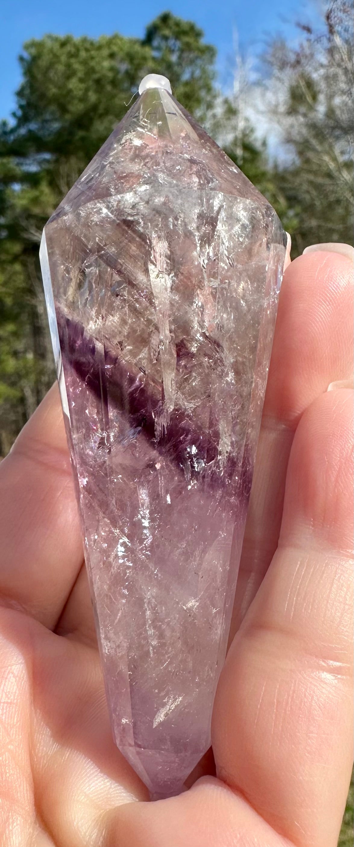 12-Sided Smoky Quartz Vogel Wand – Amethyst Phantom, Rainbows, Brazil
