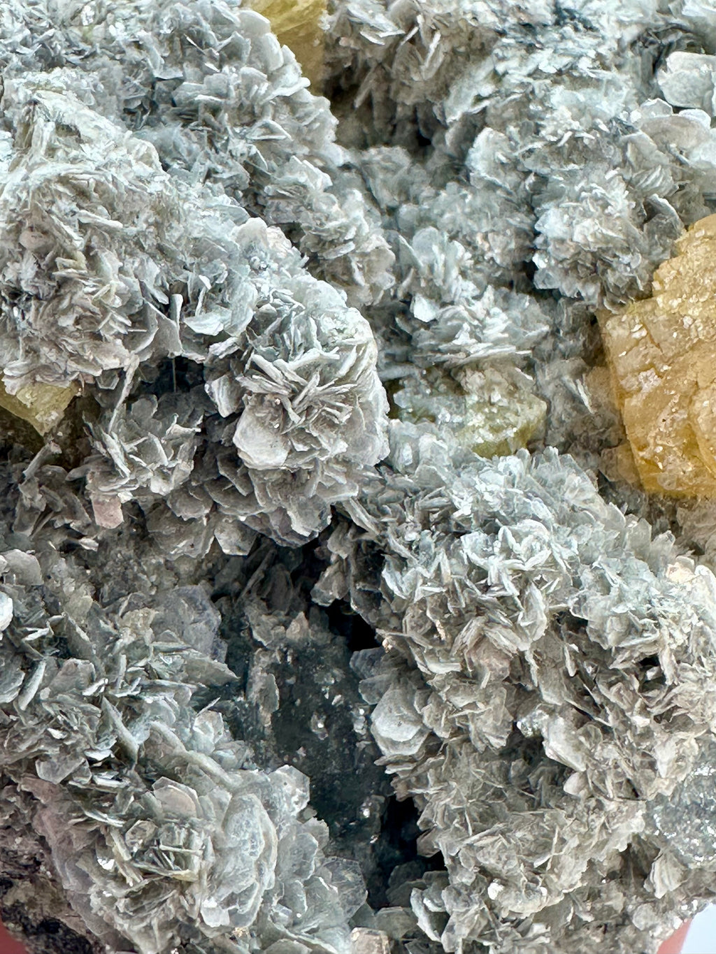 Clear Aquamarine, Golden Scheelite, and Silvery Muscovite from Mt. Xuebaoding, Pingwu County, Sichuan, China