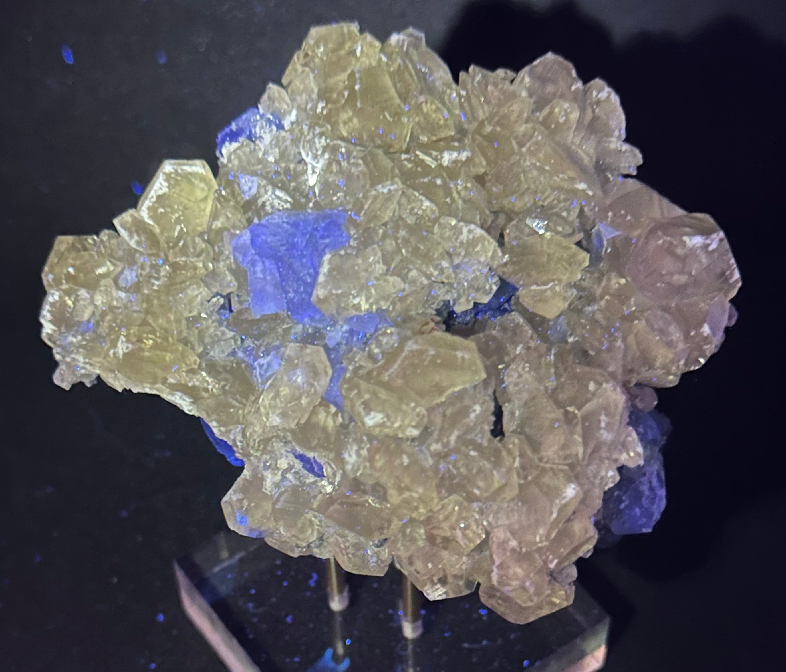 Benz Calcite on Blue & Green Fluorite, Xiang Hualing Mine, China