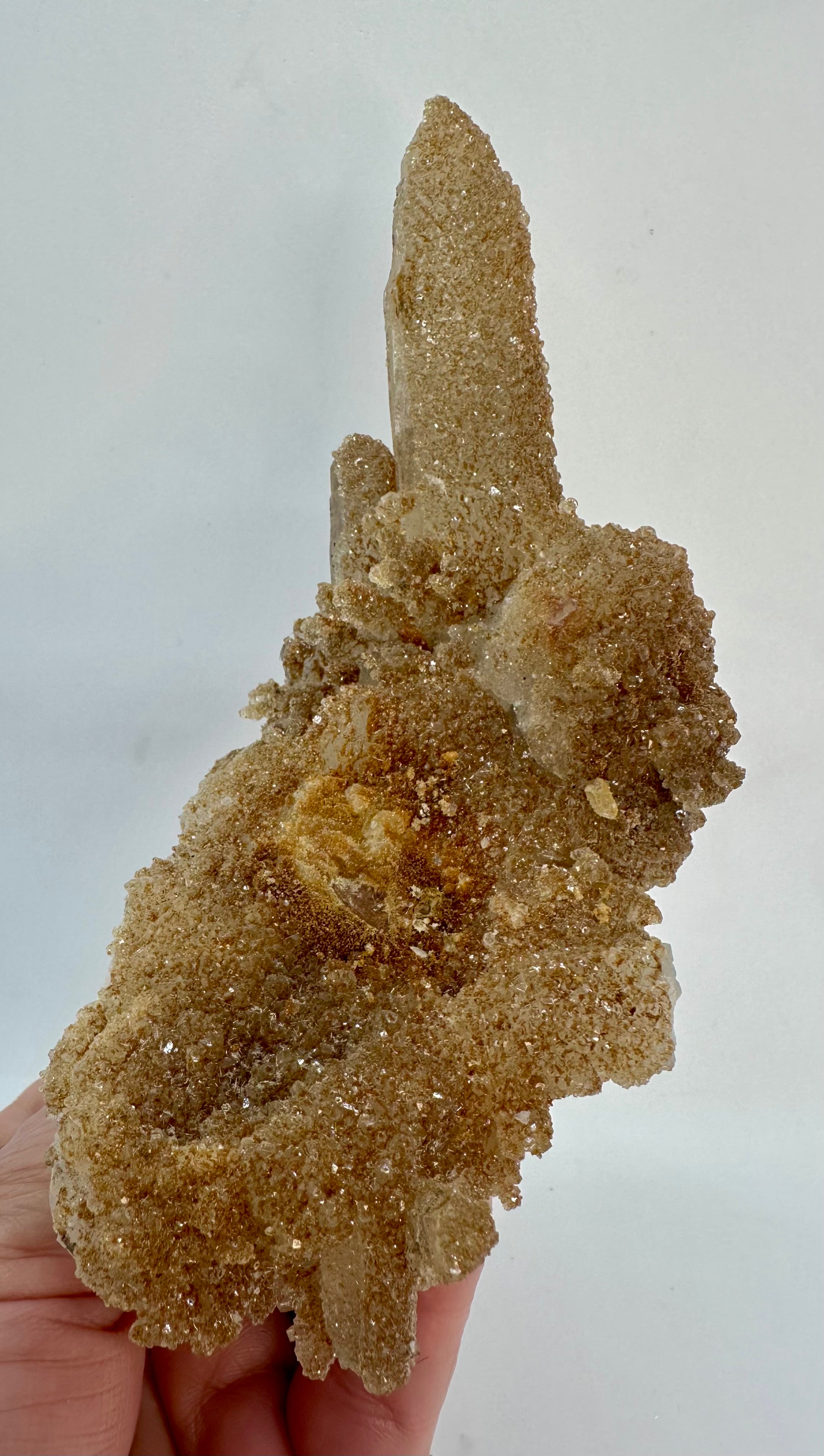 Recent Discovered Tan Micro‑Apophyllite Encrusting Quartz — Fengjiashan Mine, Hubei, China