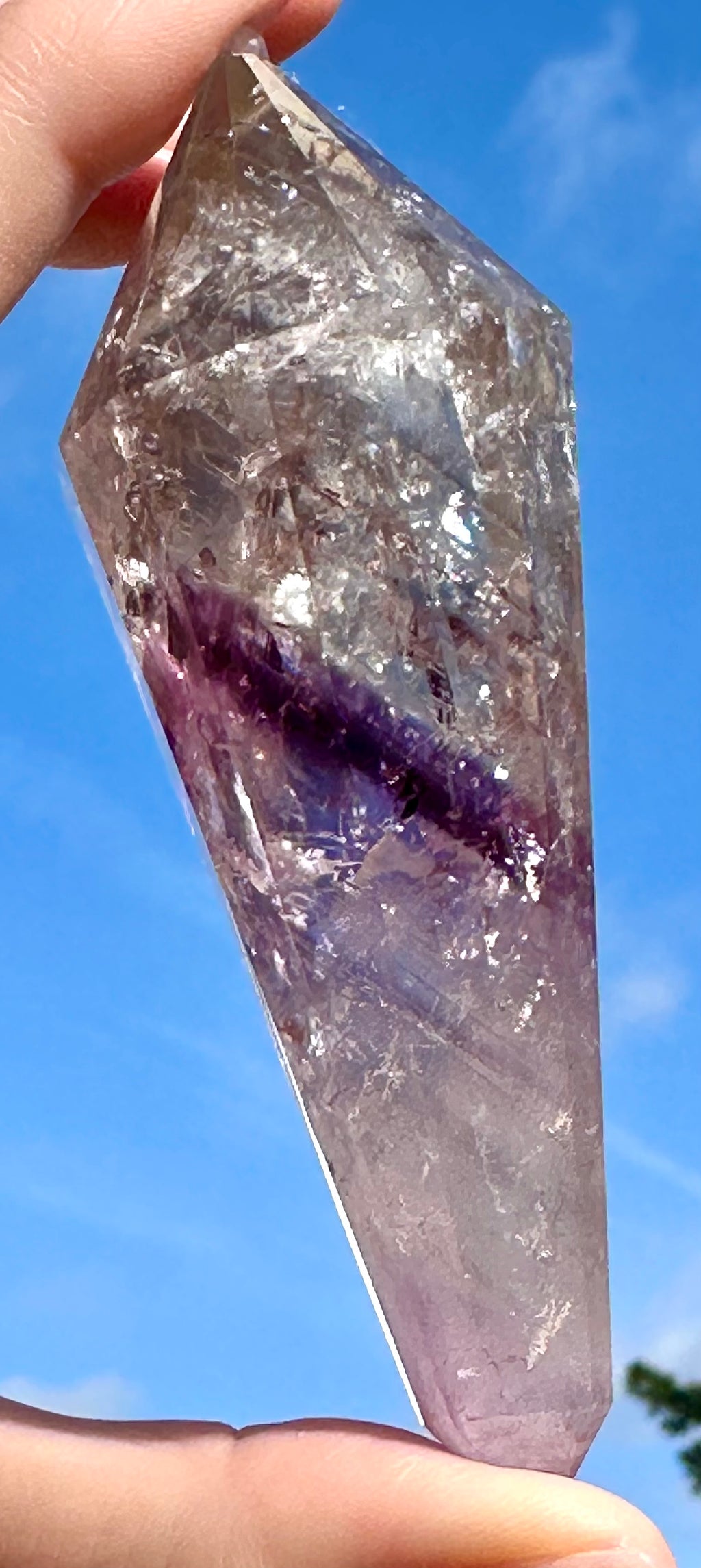 12-Sided Smoky Quartz Vogel Wand – Amethyst Phantom, Rainbows, Brazil
