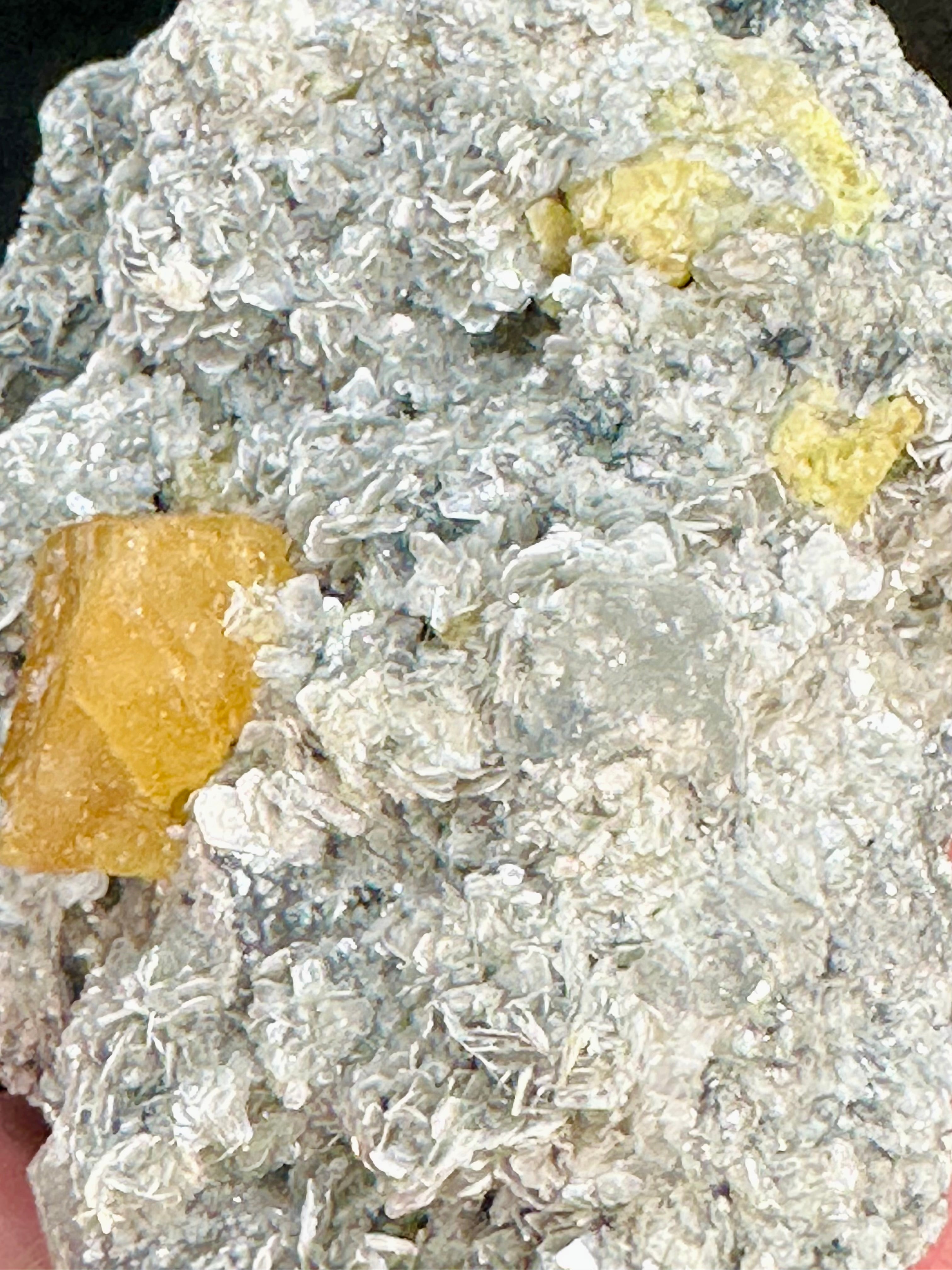 Clear Aquamarine, Golden Scheelite, and Silvery Muscovite from Mt. Xuebaoding, Pingwu County, Sichuan, China