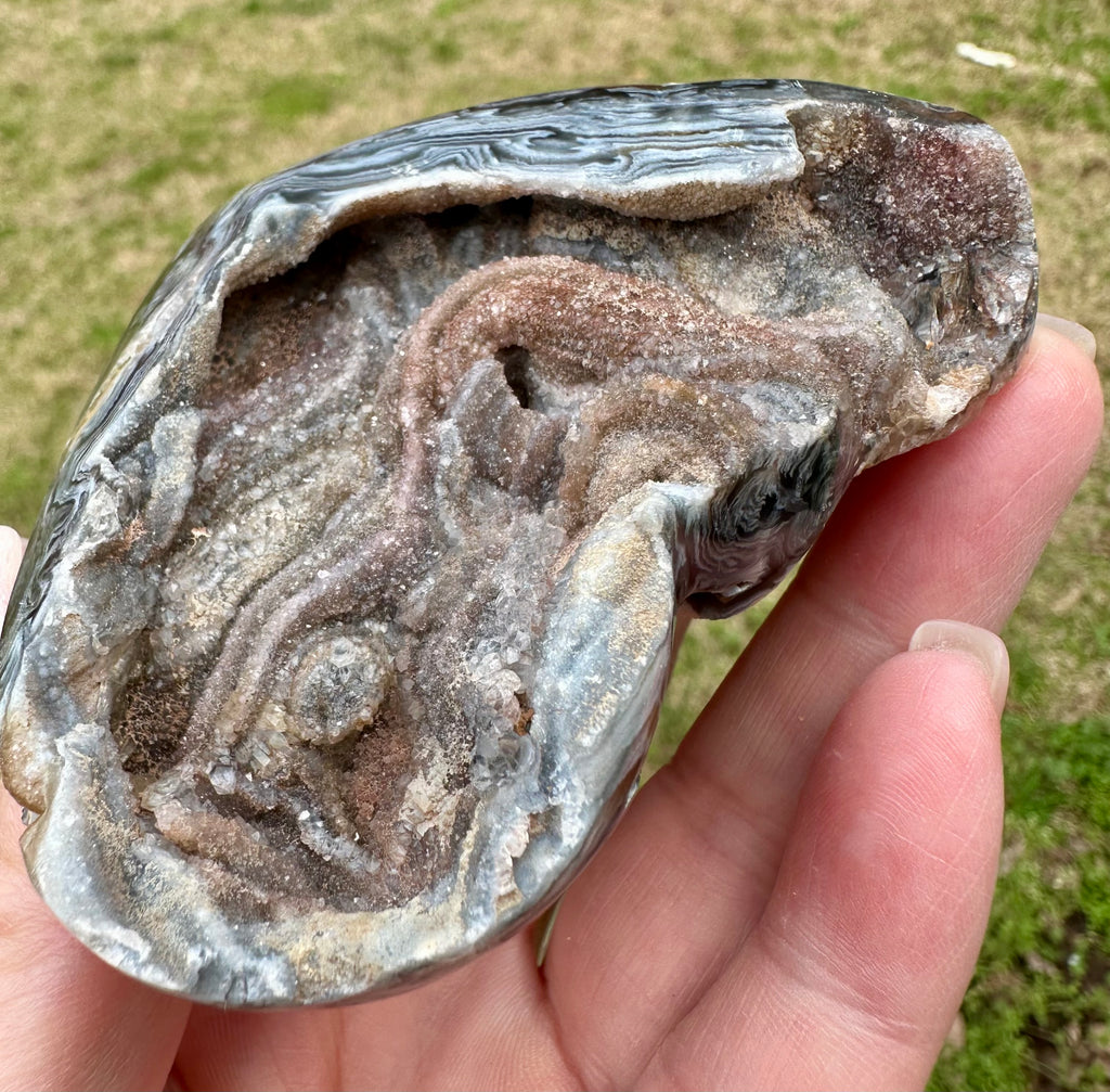 Dark Banded Agate Drusy Heart, Madagascar