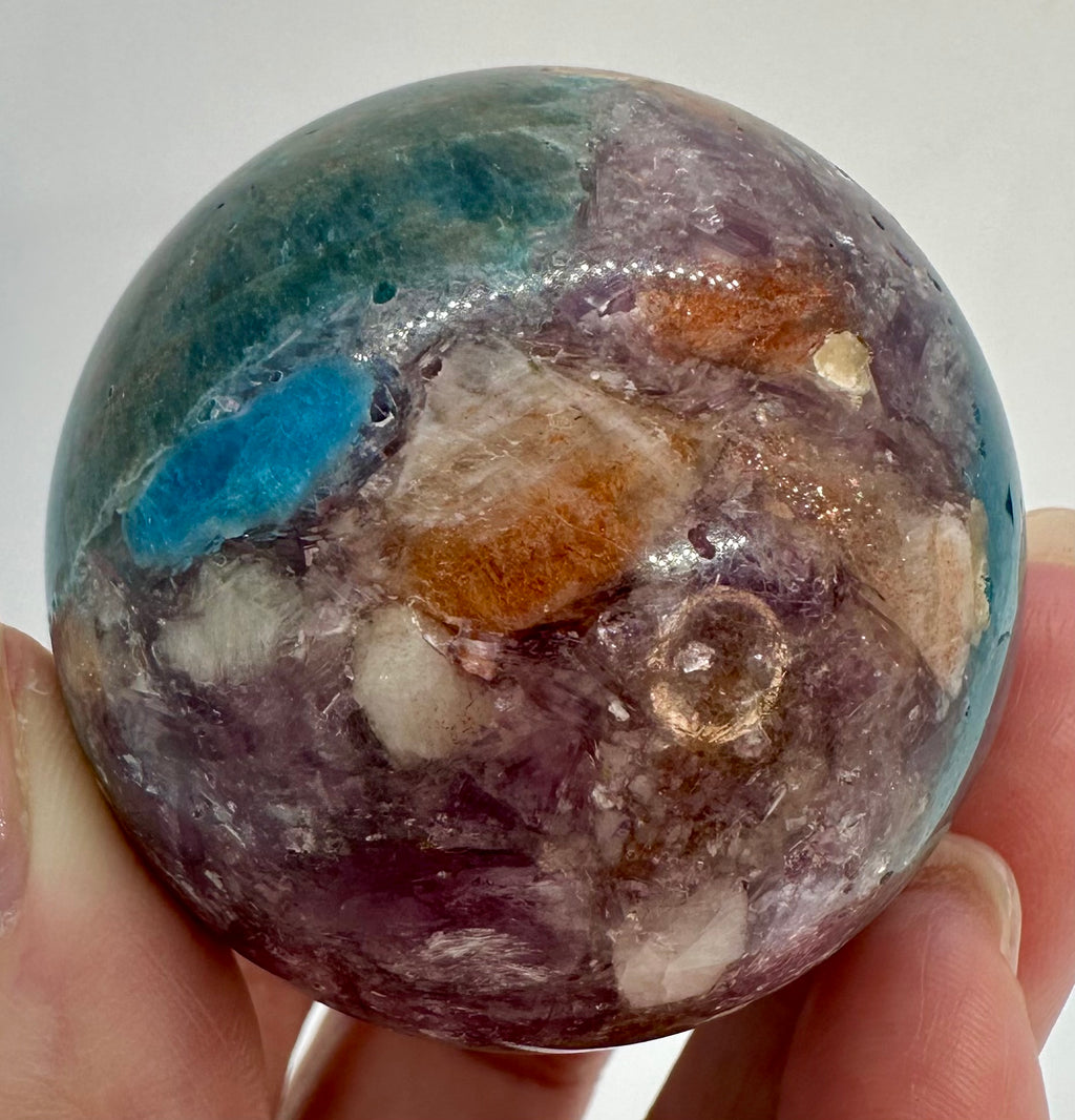 Blue Apatite, Lepidolite Mica & Arusha Quartz Composite Sphere