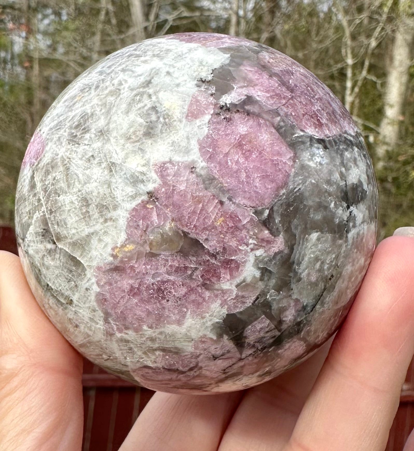 2.92" Pink Tourmaline in Smoky Quartz Sphere with Shimmery Mica, Madagascar
