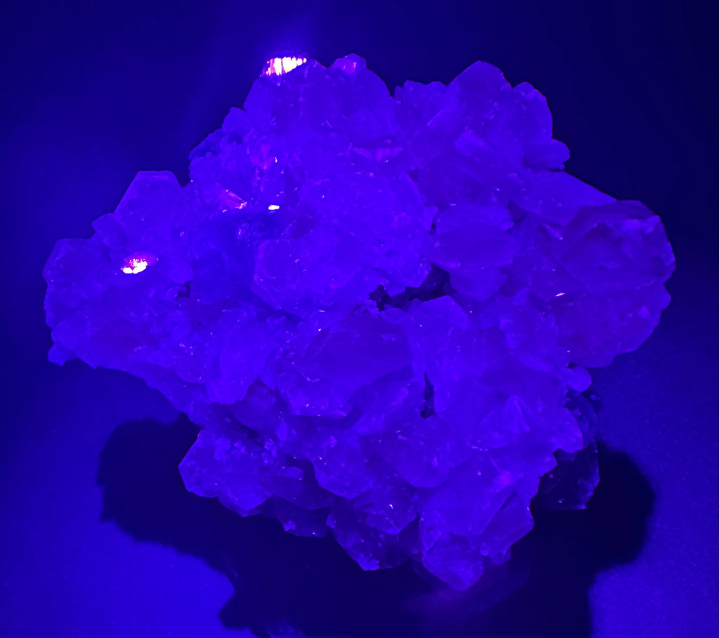 Benz Calcite on Blue & Green Fluorite, Xiang Hualing Mine, China