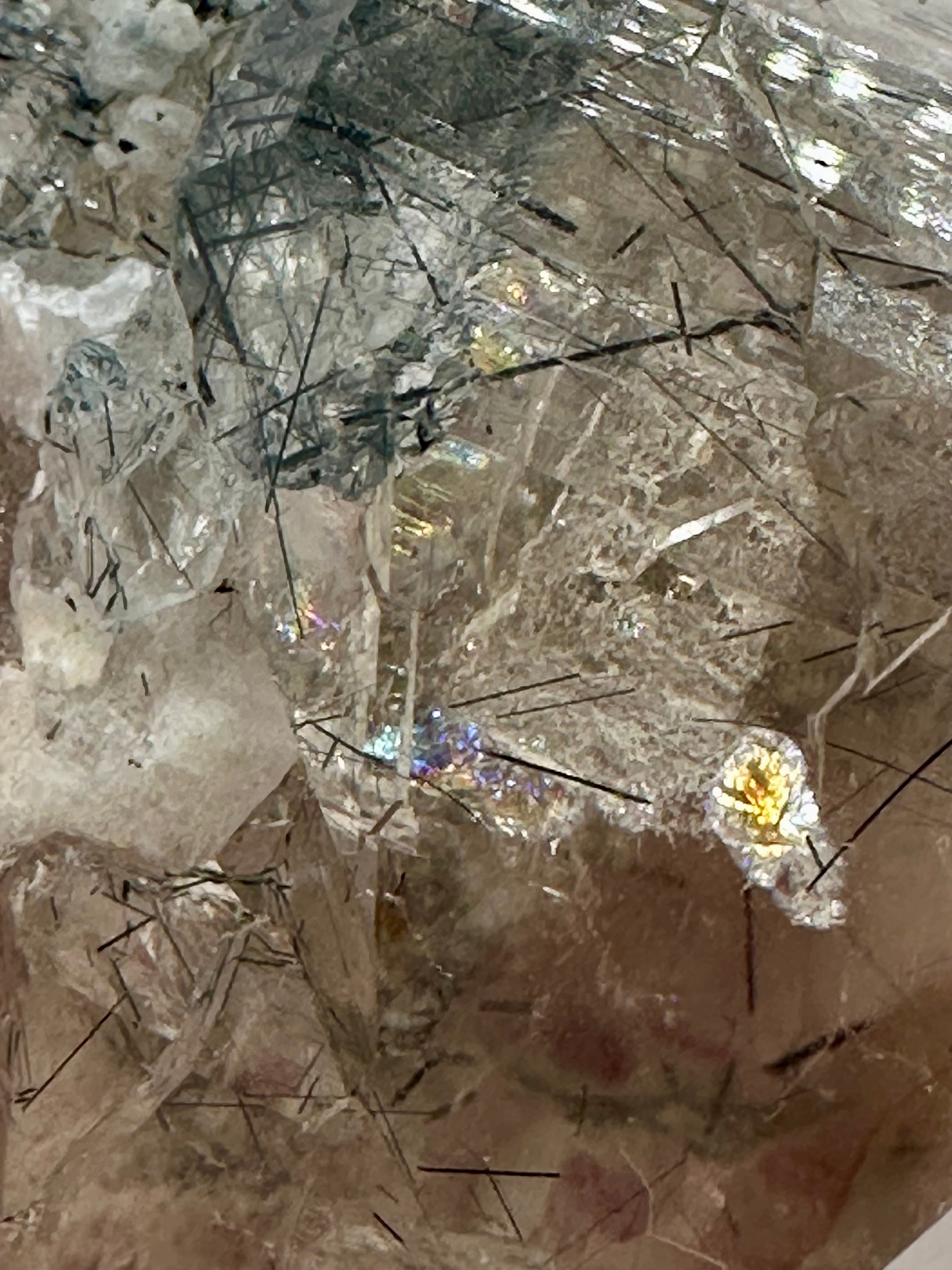 Magnesio-Riebeckite Included Smoky Quartz with Rainbows Point, Sagi Mountain