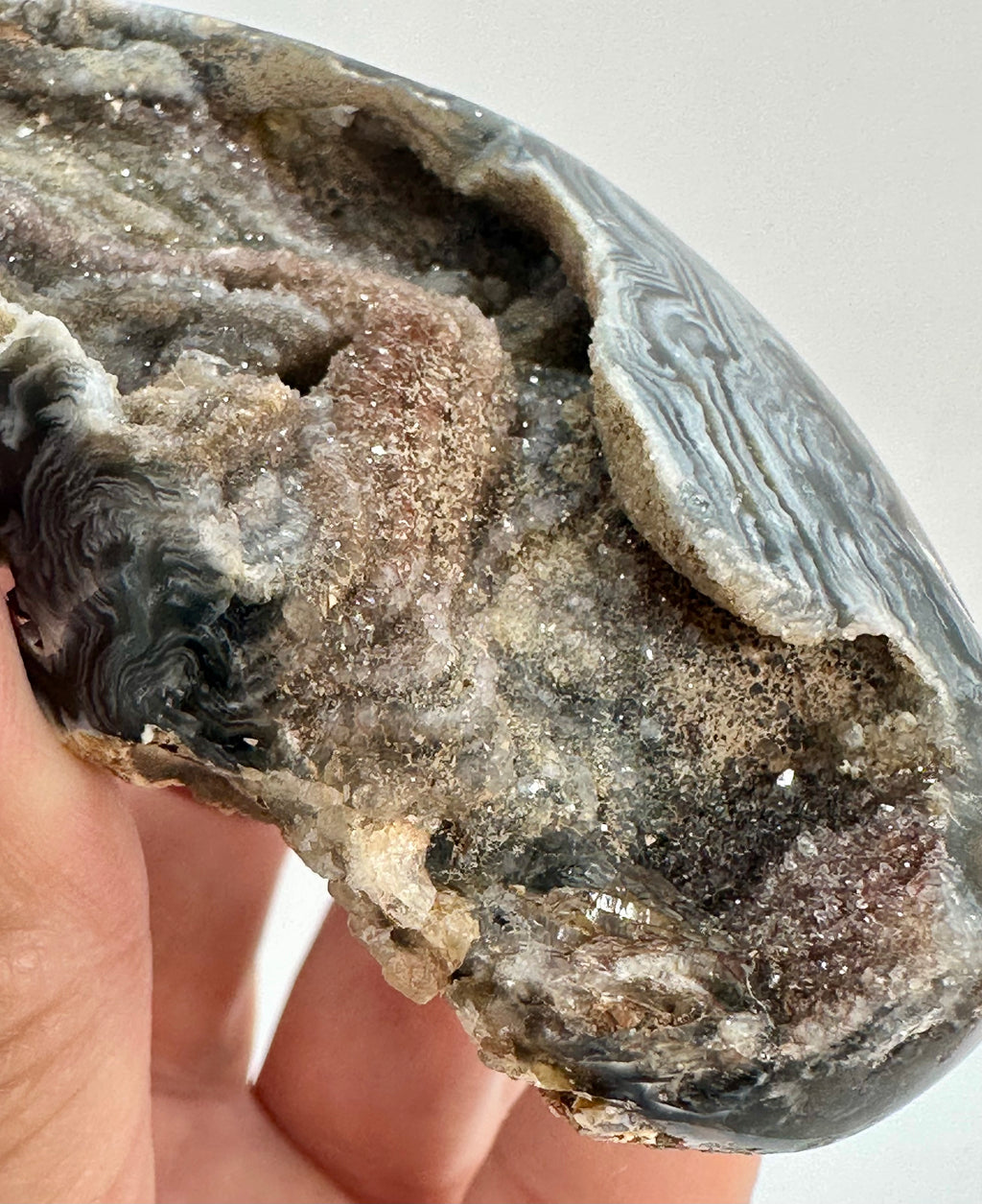 Dark Banded Agate Drusy Heart, Madagascar
